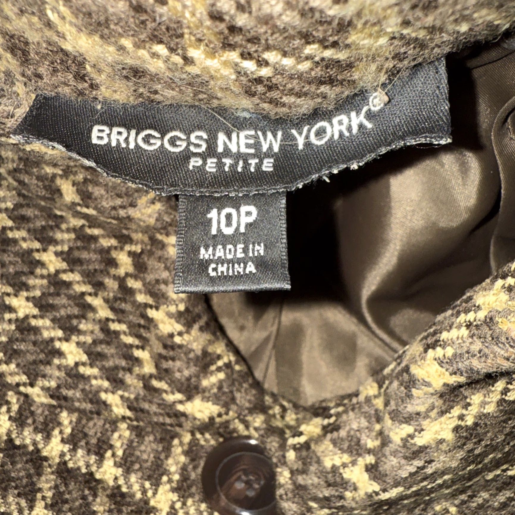 Vintage Briggs New York Womens Jacket Coat Short 3/4 Sleeve Houndstooth Button Lined Acrylic Wool 10P Petite Brown Womens Size L / US 10 / IT 46 - 3 Thumbnail