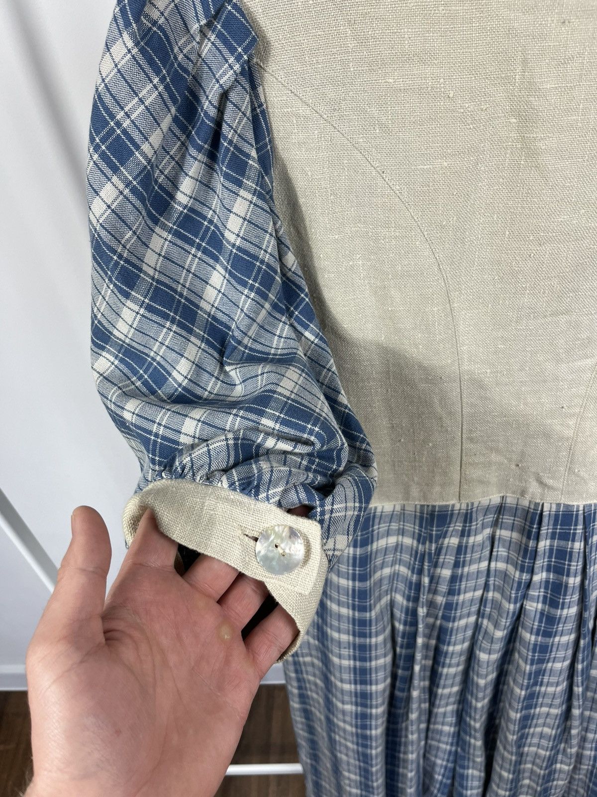 Other Vintage Dirndl Style Dress Blue Plaid Linen Folk Maxi Dress Size M / US 6-8 / IT 42-44 - 13 Thumbnail