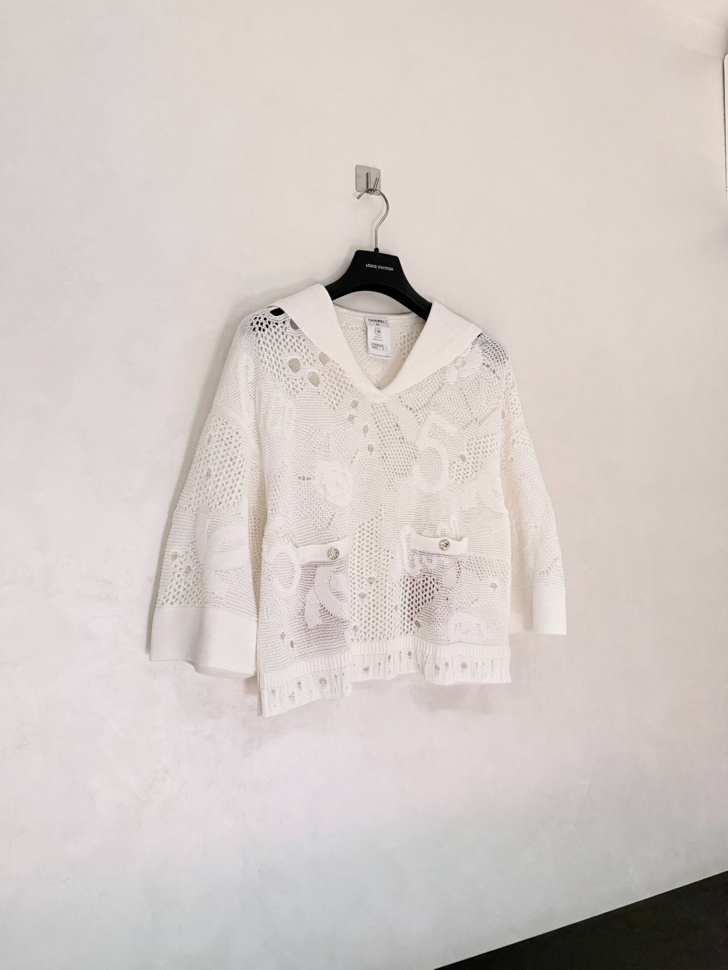Chanel 22SS White Knit Sailor Collar Sun Top