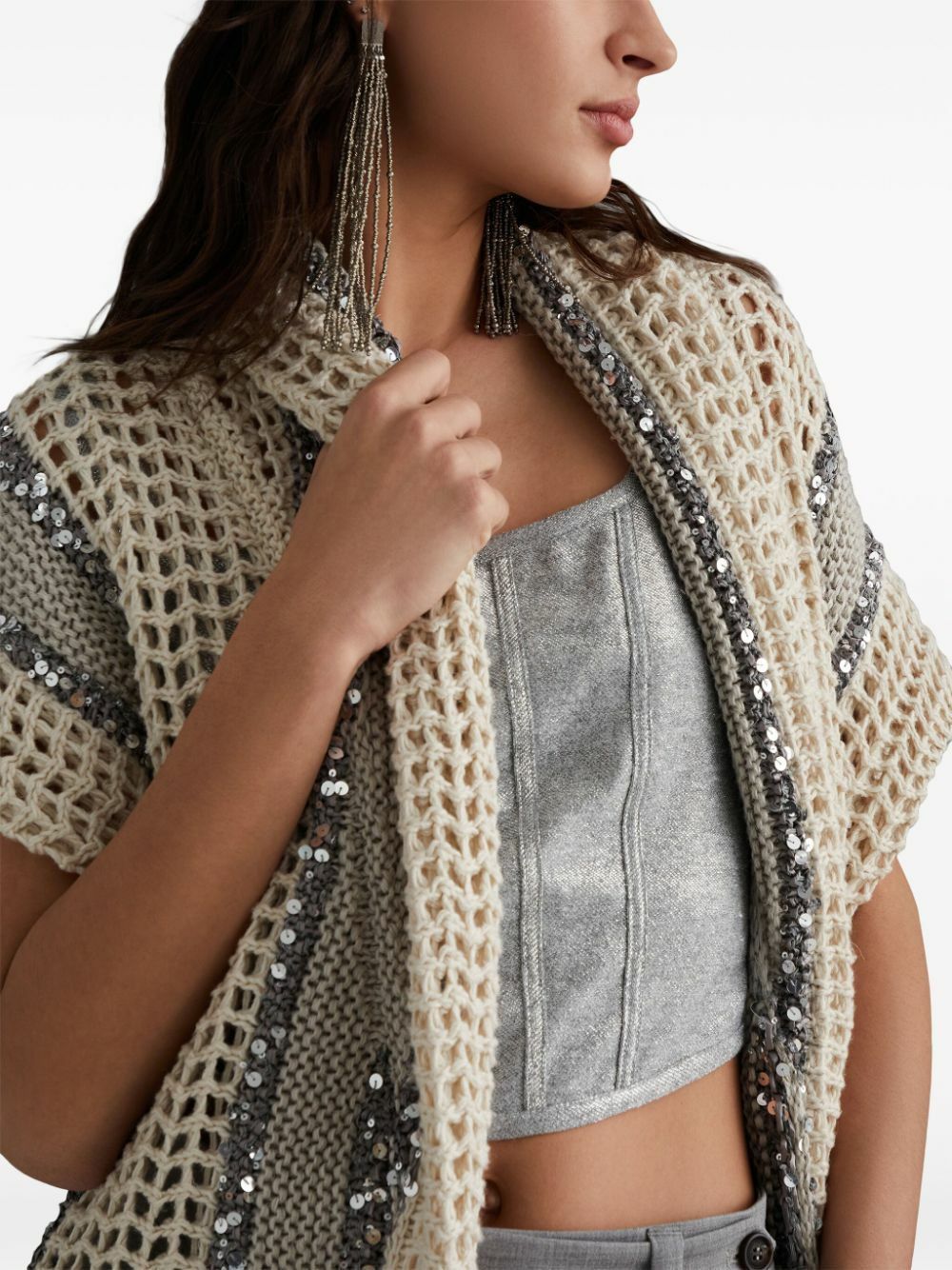 Brunello Cucinelli o1w1db10825 Cardigan in Beige/Khaki Size M / US 6-8 / IT 42-44 - 3 Thumbnail