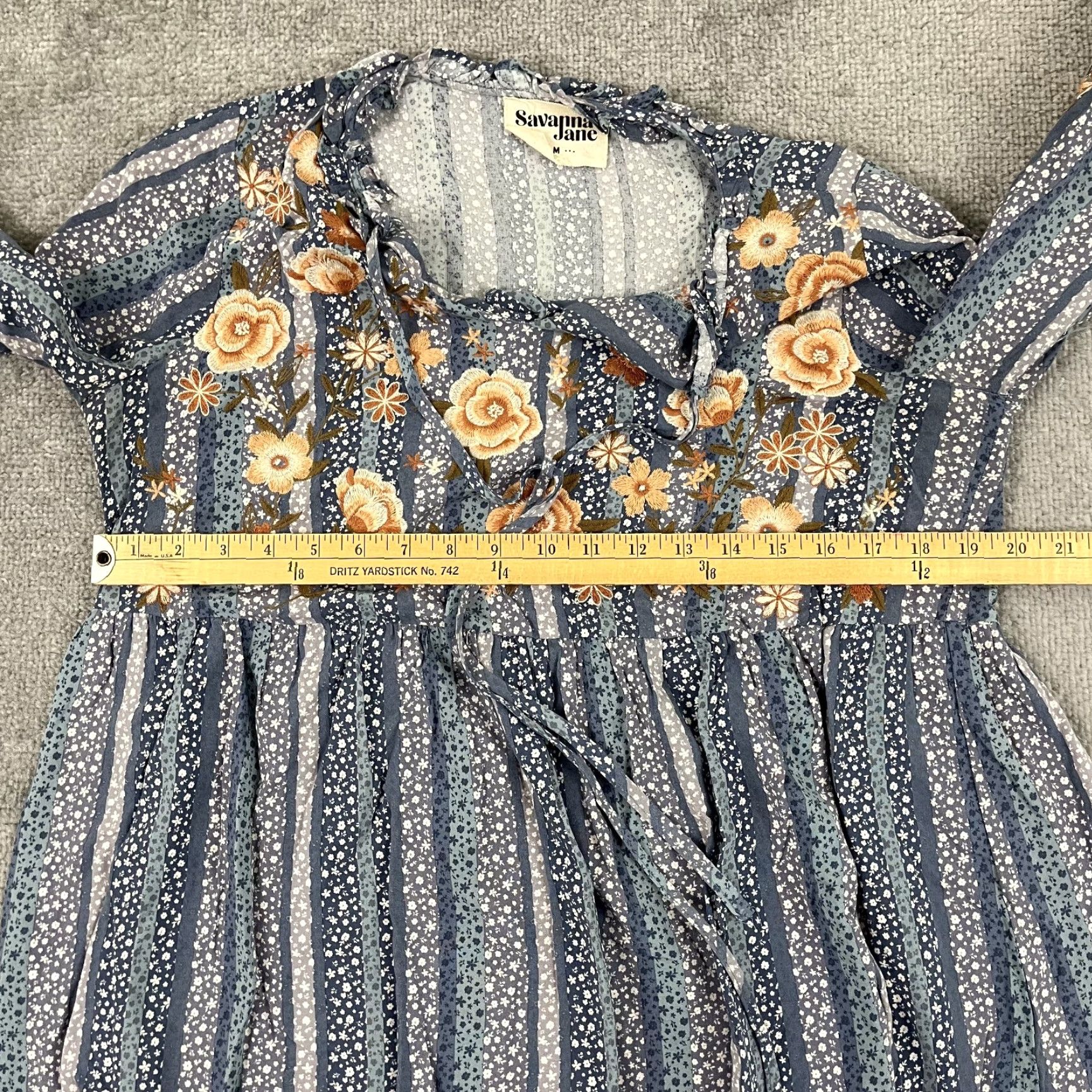 Vintage VINTAGE Savanna Jane Blouse Top Women Medium Blue Floral Embroidered V-Neck Pullover Boho Size M / US 6-8 / IT 42-44 - 5 Thumbnail