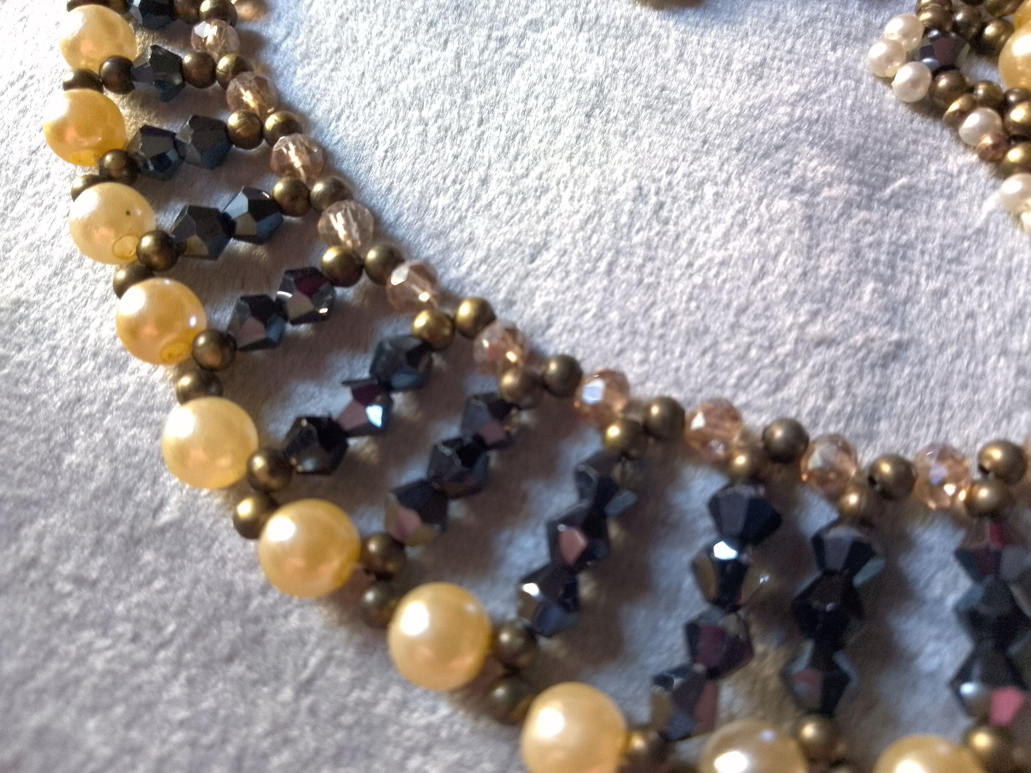 Handmade Necklace ivory pearls blue crystals. Flower earrings. Size ONE SIZE - 2 Thumbnail