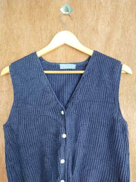 Vintage Way Out dark blue sleeveless vest knitwear cardigan #169DLL Size US S / EU 44-46 / 1 - 4 Thumbnail