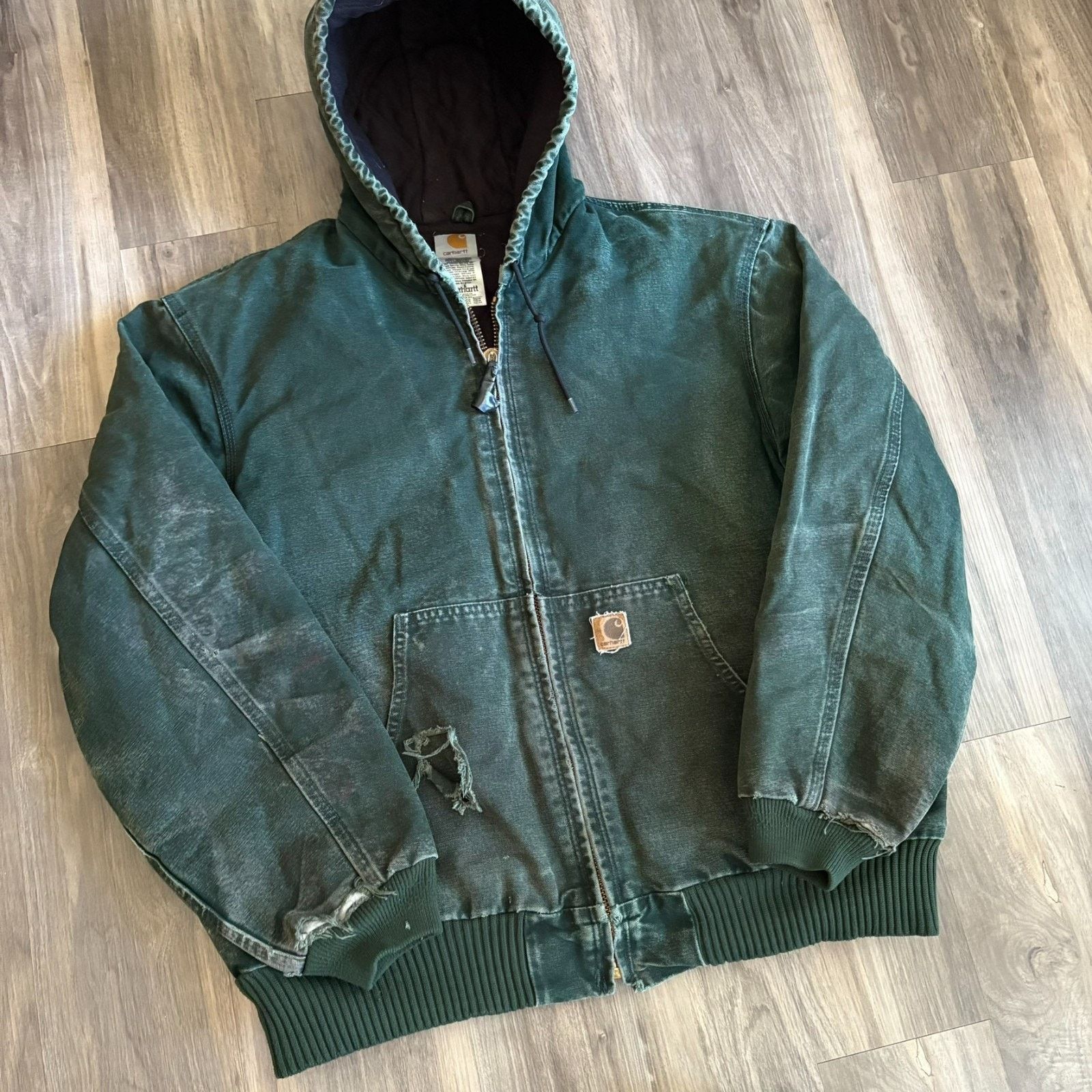 Carhartt × Vintage Vintage J130 SPC Green Carhartt Hooded Work Jacket Size XL Size US XL / EU 56 / 4 - 4 Thumbnail