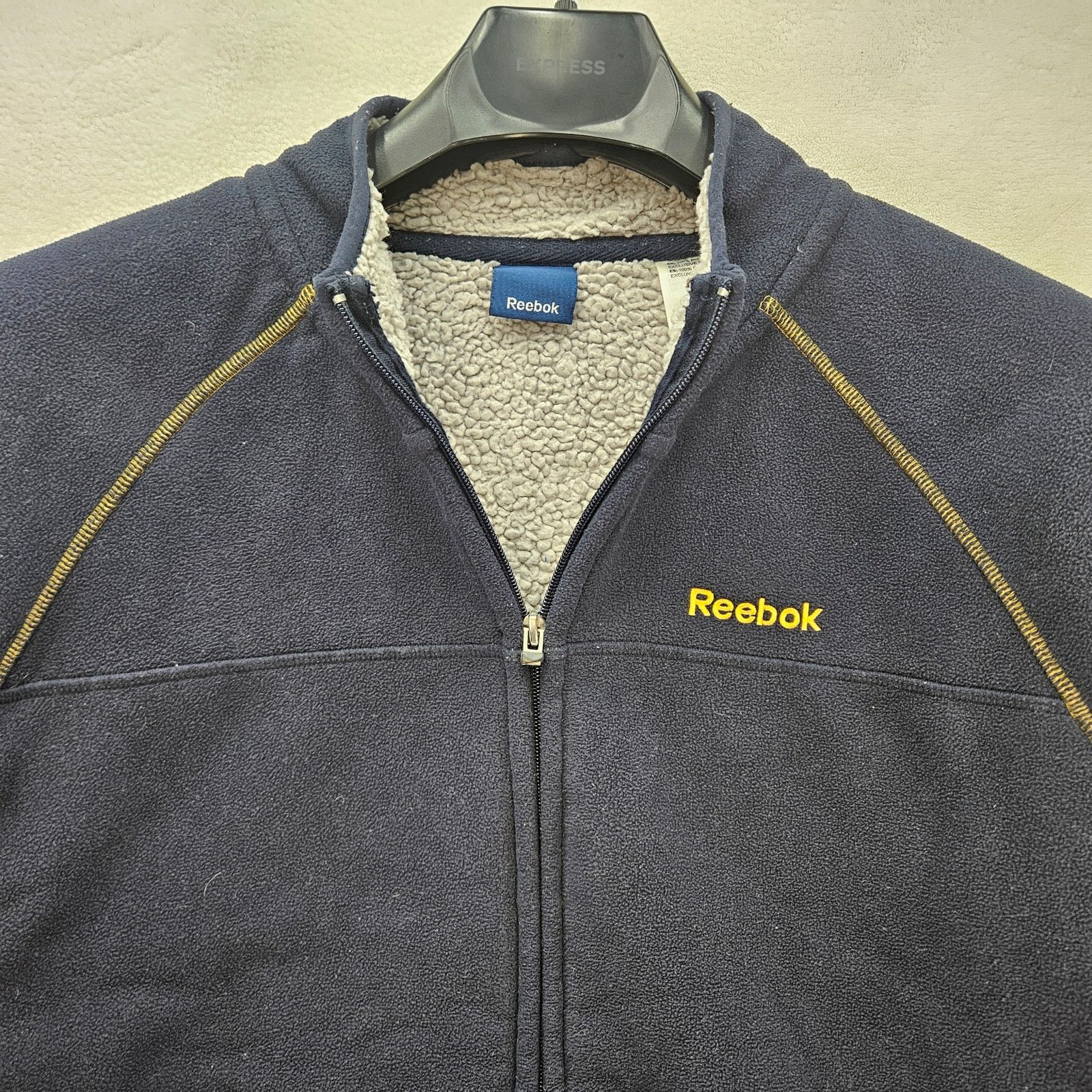 Reebok REEBOK MEN'S NAVY FLEECE JACKET BEIGE SHERPA LINER VINTAGE Size US L / EU 52-54 / 3 - 2 Thumbnail