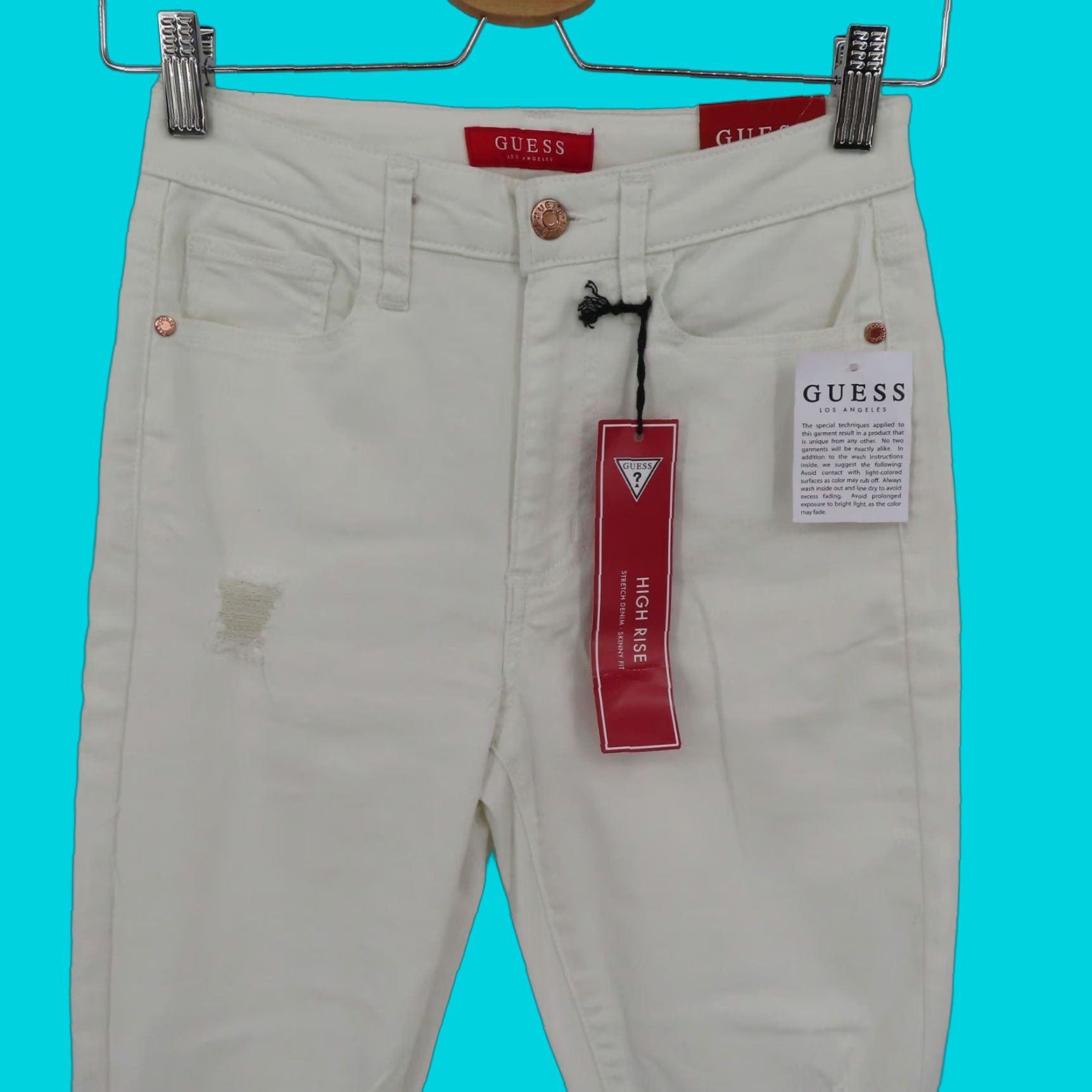 Guess GUESS Womens Jeans 26 Pima Bling Pocket Distressed White Denim Skinny NEW Regular 5-Pocket Design Boys? No. Size 26" / US 2 / IT 38 - 1 Thumbnail