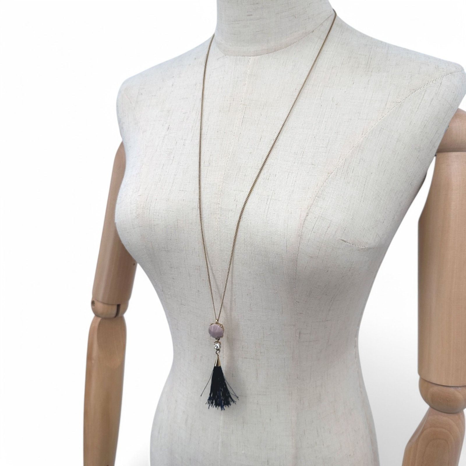 Ann Taylor Ann Taylor Necklace Rhinestone and Black Tassel Pendant Size ONE SIZE - 3 Thumbnail