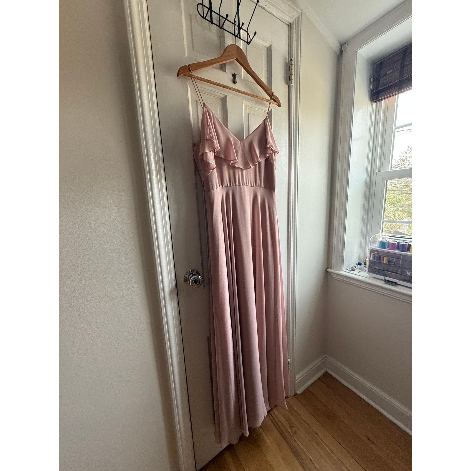 Other Jenny Yoo Collection Pink Ruffle V-Neck Maxi Dress Size M / US 6-8 / IT 42-44 - 2 Thumbnail