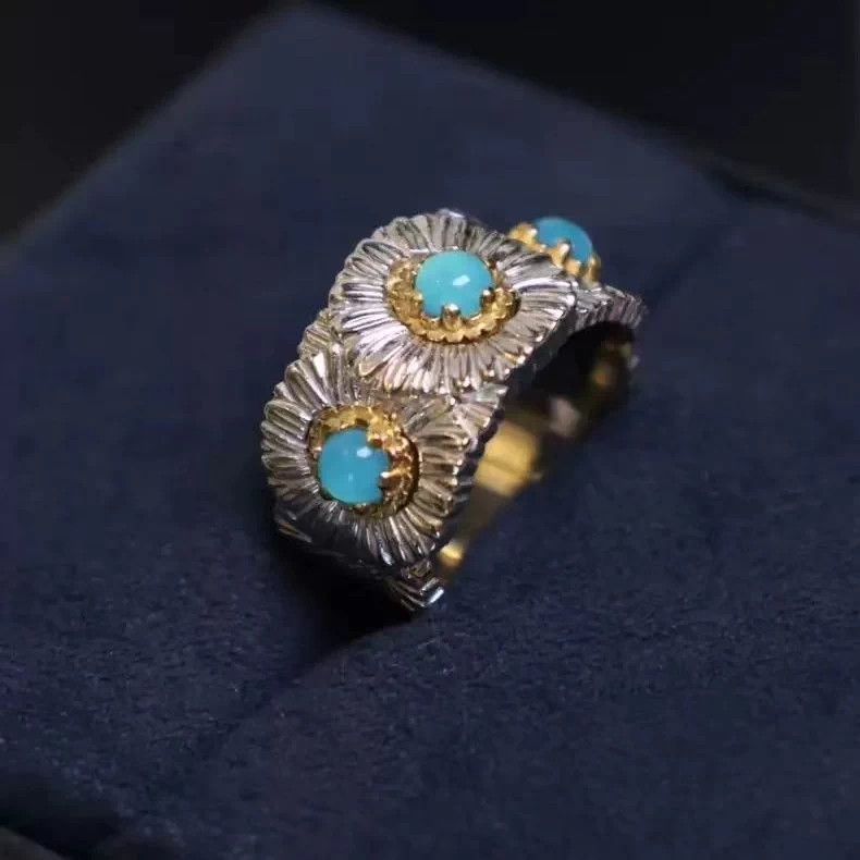 VIBE Daisy Silver Inlaid turquoise Ring Vintage Rings🔥🔥🔥 Size ONE SIZE - 2 Thumbnail