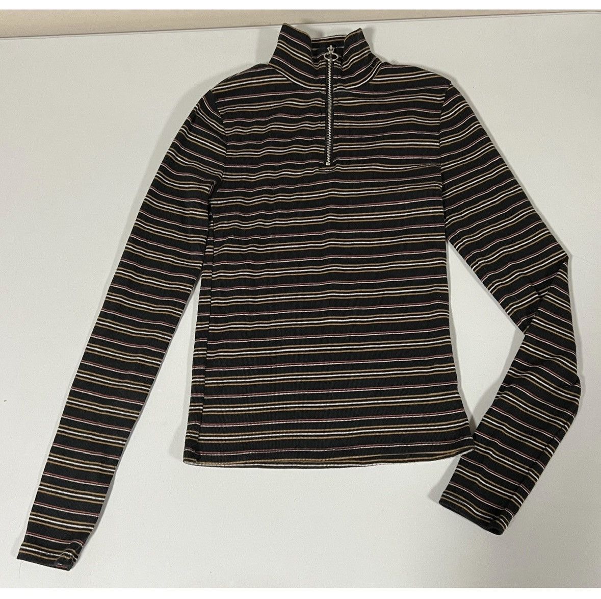 Aeropostale Aero Black Striped Quarter-Zip Long Sleeve Shirt Top XS 🖤✨ Size XS / US 0-2 / IT 36-38 - 1 Thumbnail