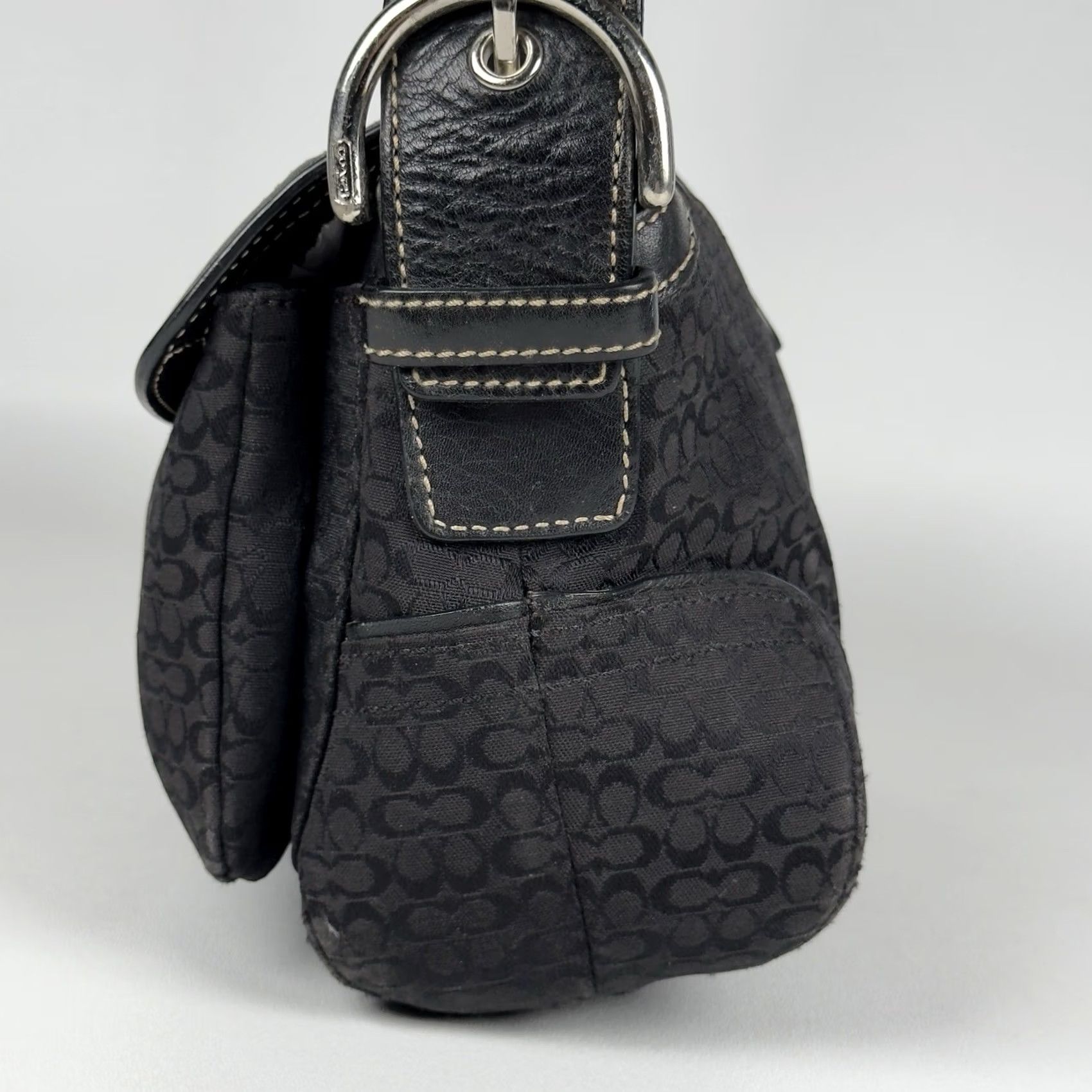 VINTAGE COACH Monogram Soho Flap One Shoulder Bag Canvas Leather 