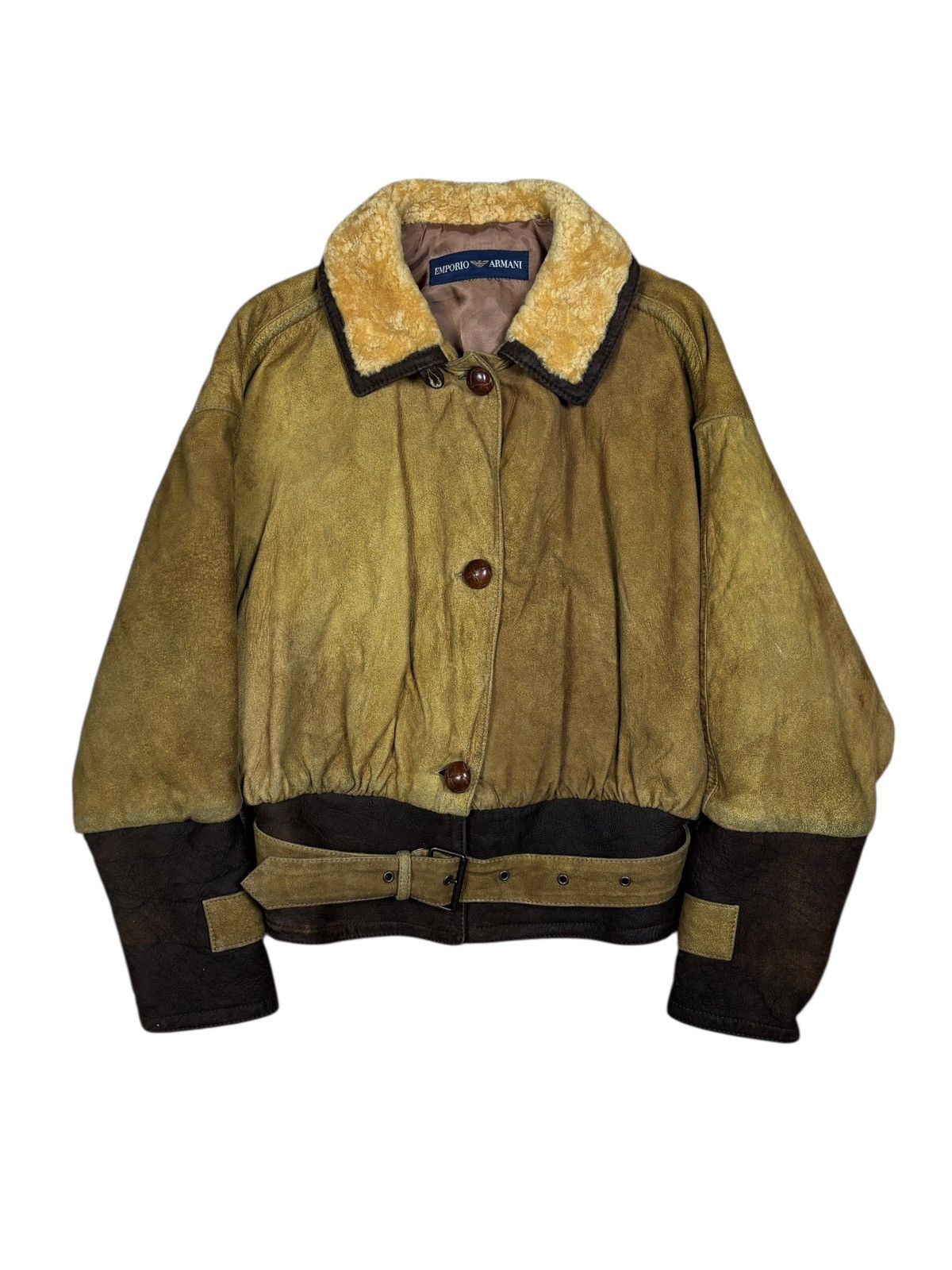 Emporio Armani 90s Emporio Armani Shearling Collar Suede Aviator Jacket Size US S / EU 44-46 / 1 - 1 Thumbnail