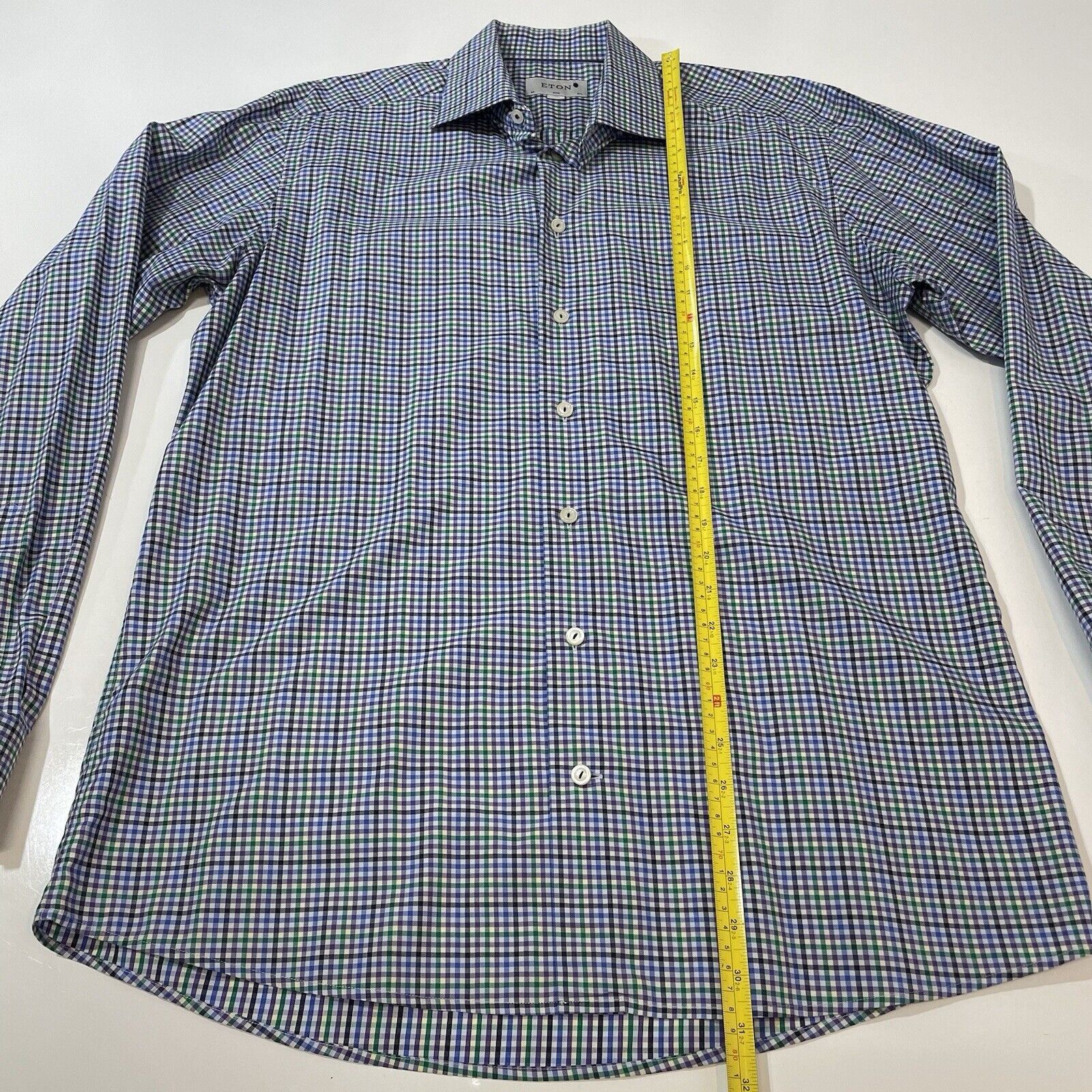 Eton Eton Dress Shirt Men’ XL Blue Green Plaid Fine Twill 44 17.5 Size US XL / EU 56 / 4 - 5 Thumbnail