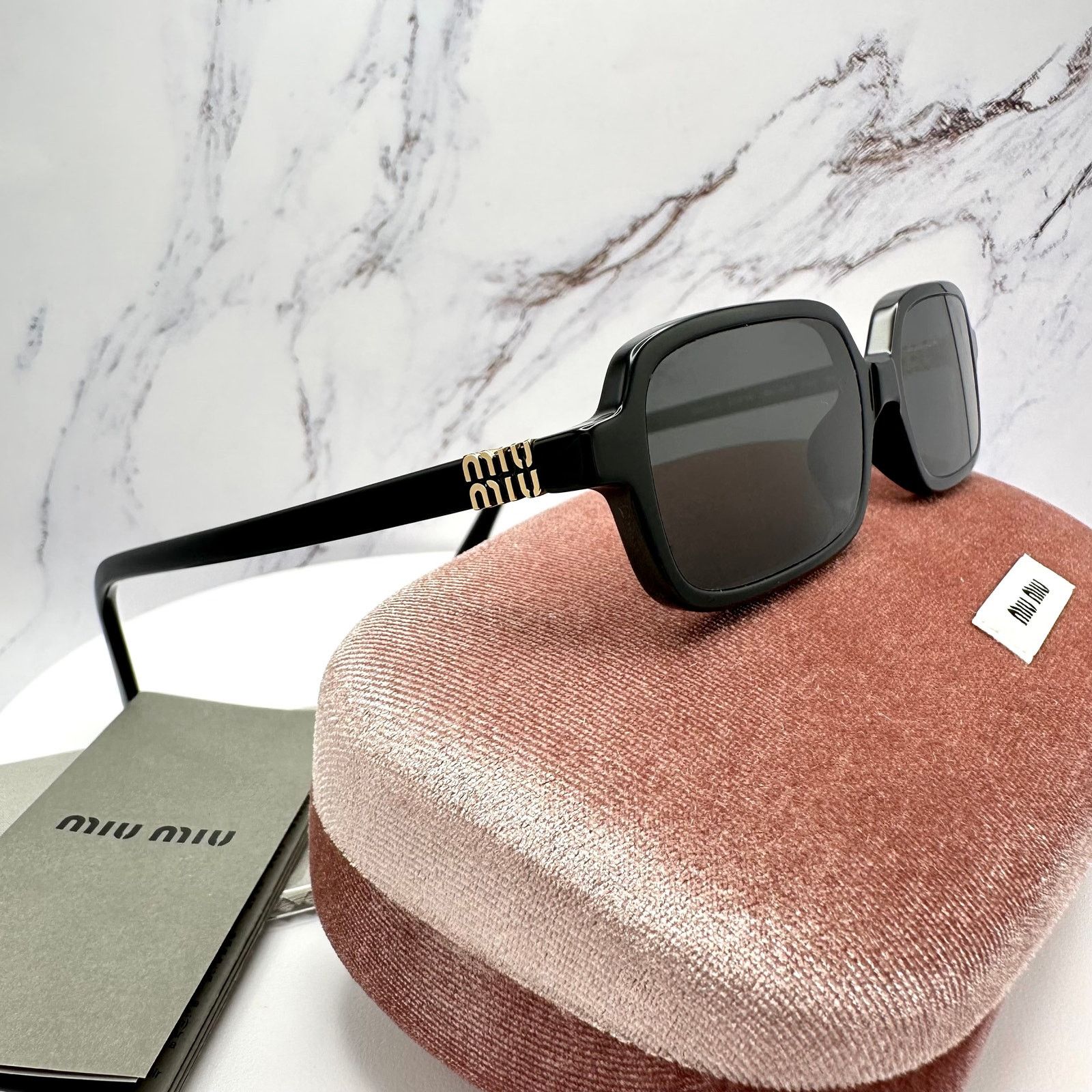 Miu Miu MIU MIU Sunglasses New Black Square Acetate Gold Metal Logo Size ONE SIZE - 12 Thumbnail
