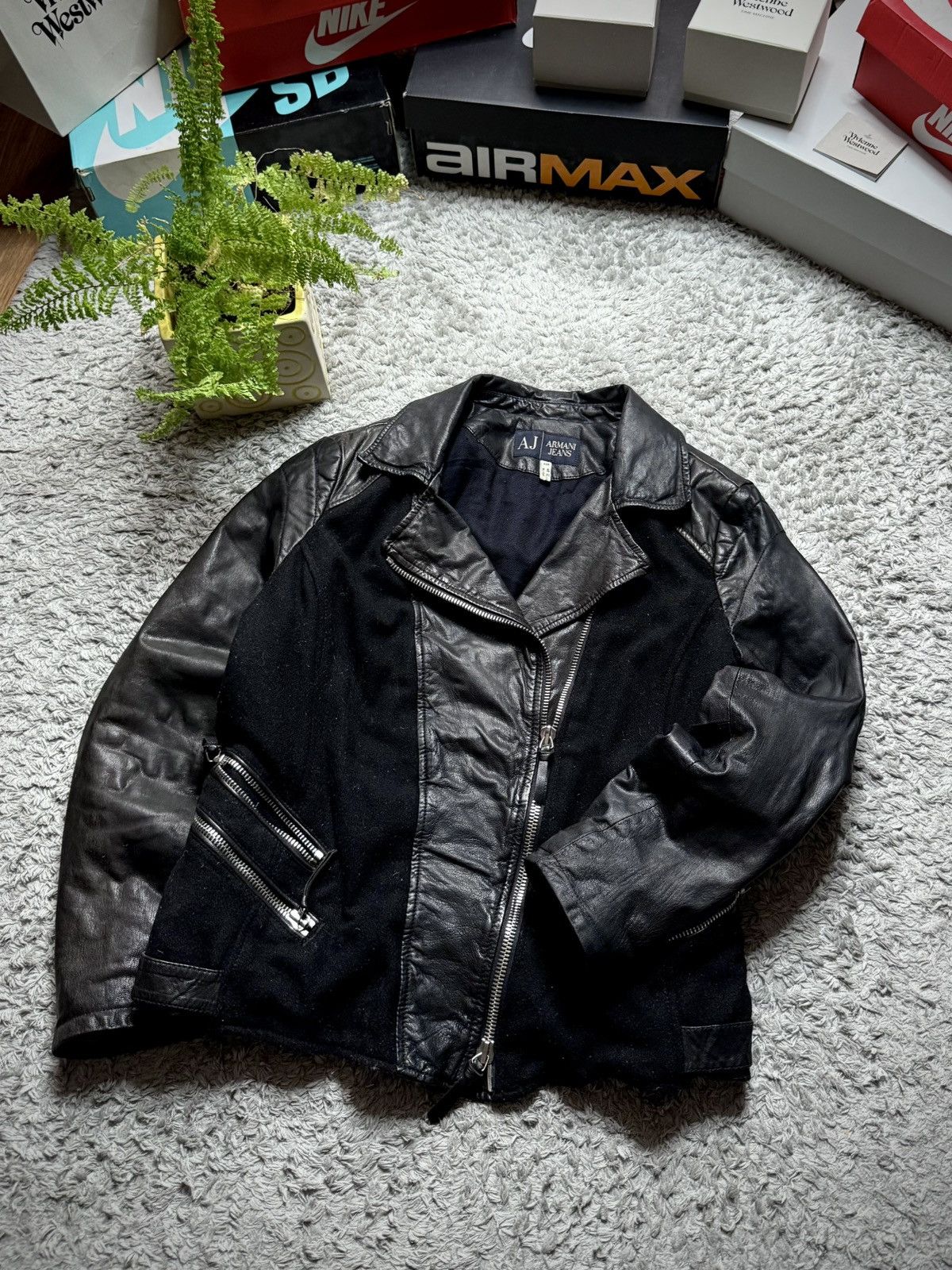 Emporio Armani 00s Emporio Armani Leather Jacket Rare Luxury Vintage Size L / US 10 / IT 46 - 5 Thumbnail
