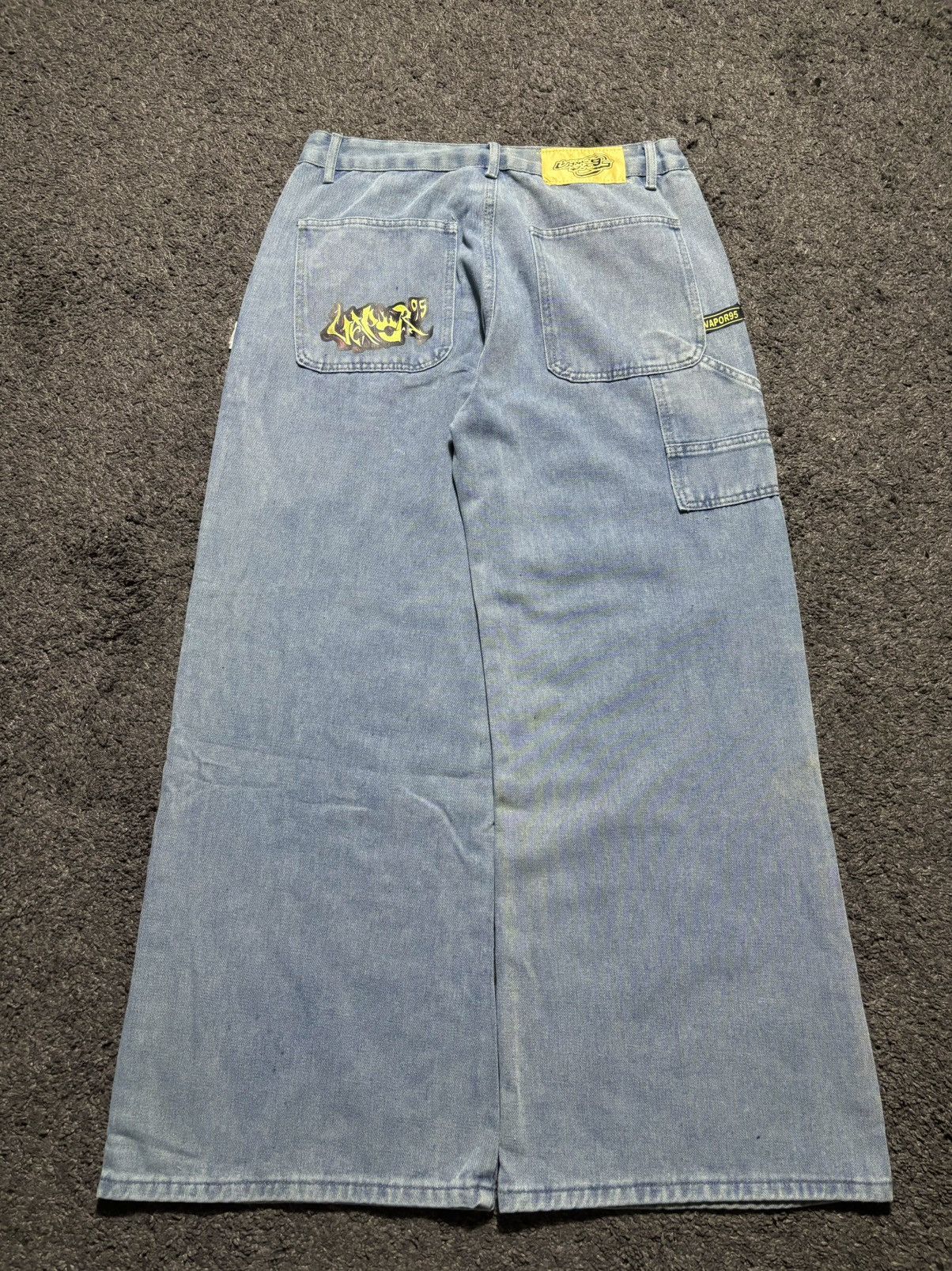 Jean × Vintage Vintage streetwear wide leg rare yellow blue baggy jeans Size US 33 - 12 Thumbnail