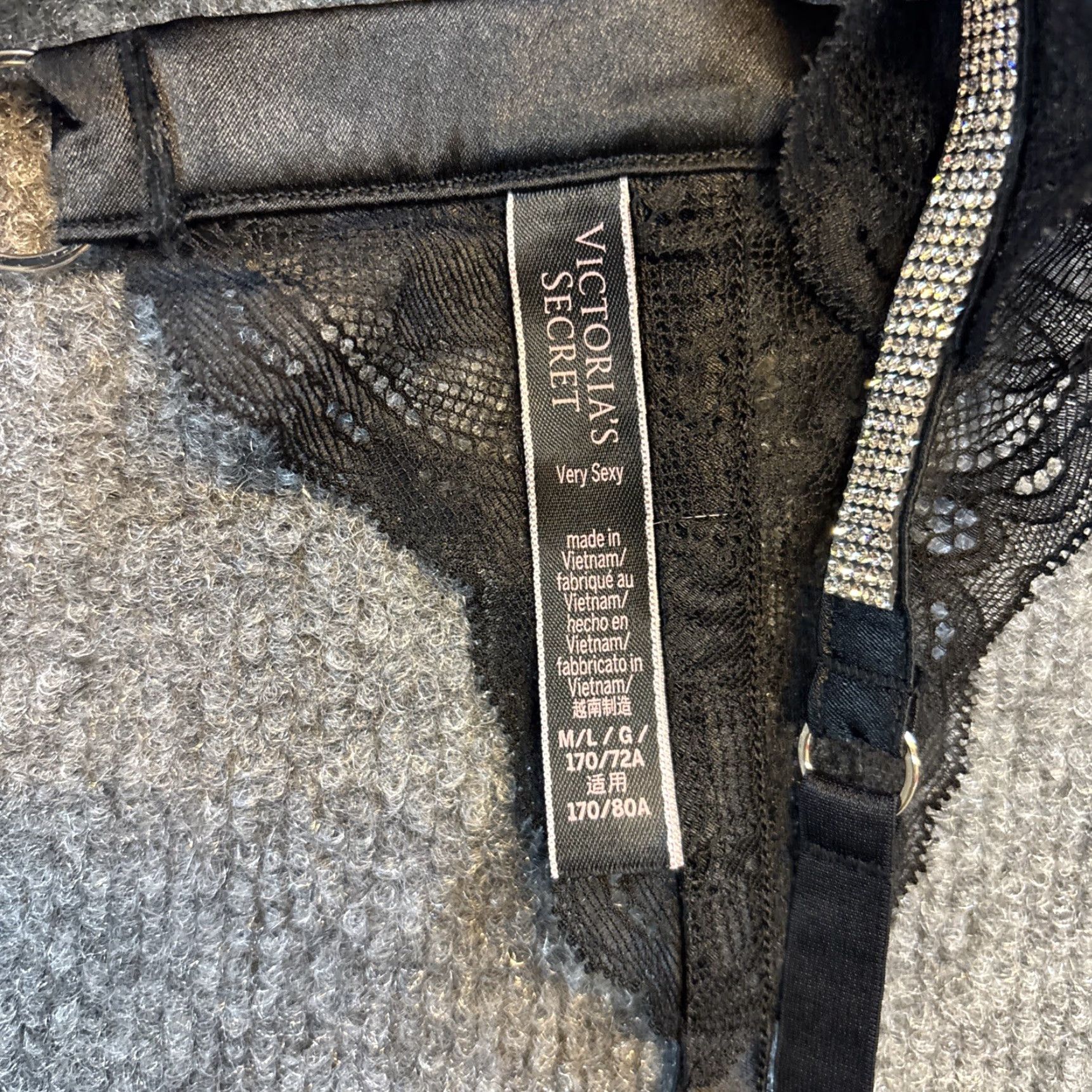 Victoria's Secret Victoria's Secret Women's Black Lace Garter Belt With Silver Rhinestone Sequins M/ L Size ONE SIZE - 5 Thumbnail