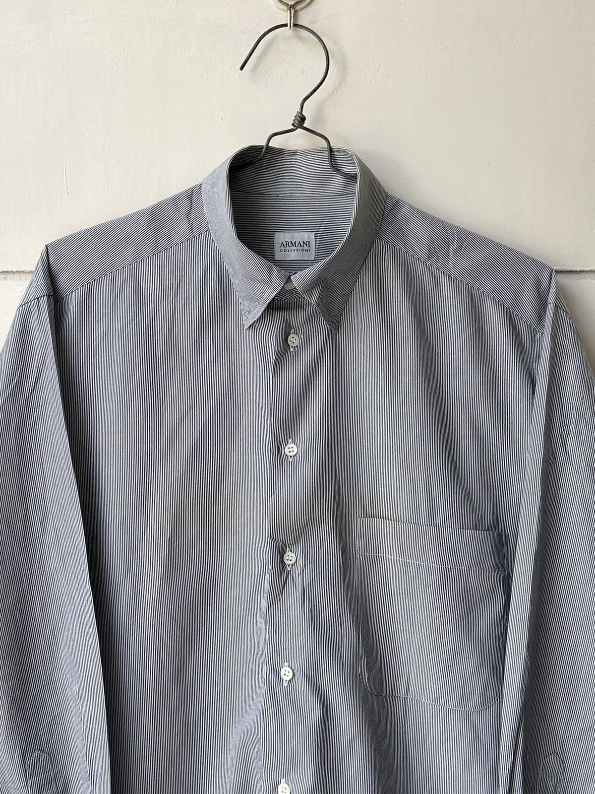 Armani Collezioni ARMANI COLLEZIONI Grey Striped Shirt Size US L / EU 52-54 / 3 - 12 Thumbnail