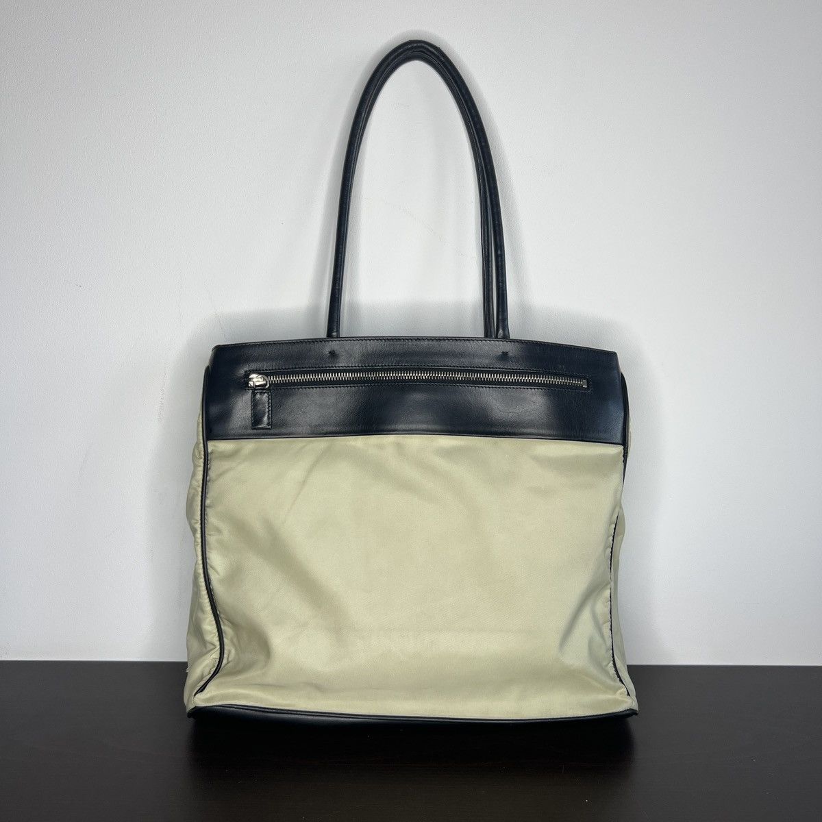 Prada Prada Re-nylon Beige Black Leather Shoulder Tote Bag Logo Size ONE SIZE - 3 Thumbnail