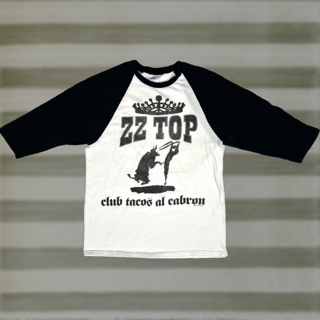 Anvil VINTAGE Men’s Anvil T-Shirt Sz S ZZ Top club tacos al cabron Design by Gibbons Mens White Black 2008 3/4 Sleeve Music Tee Size US S / EU 44-46 / 1 - 1 Thumbnail