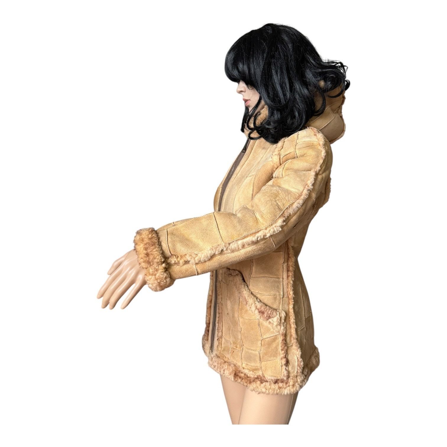 Vintage 70s Unbranded Patchwork Shearling Hooded Reversable Coat S Size S / US 4 / IT 40 - 15 Thumbnail