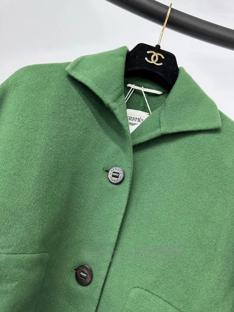 Hermes Hermes Green short cashmere coat Size XXS / US 00 / IT 34 - 3 Thumbnail