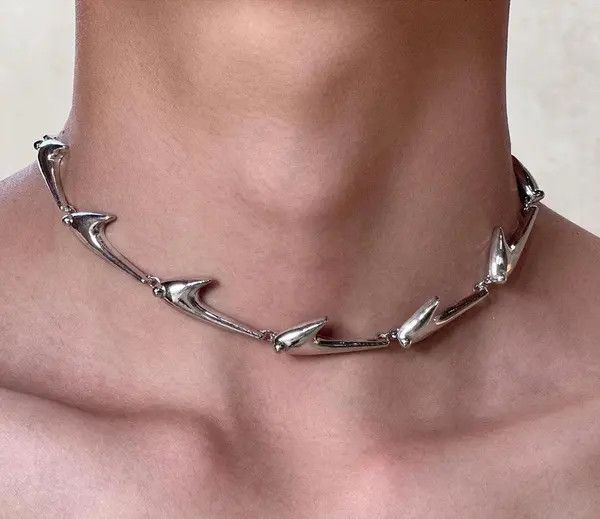 Jewelry Silver Modern Spike Link Necklace, Chunky Chain Necklace Size ONE SIZE - 4 Thumbnail