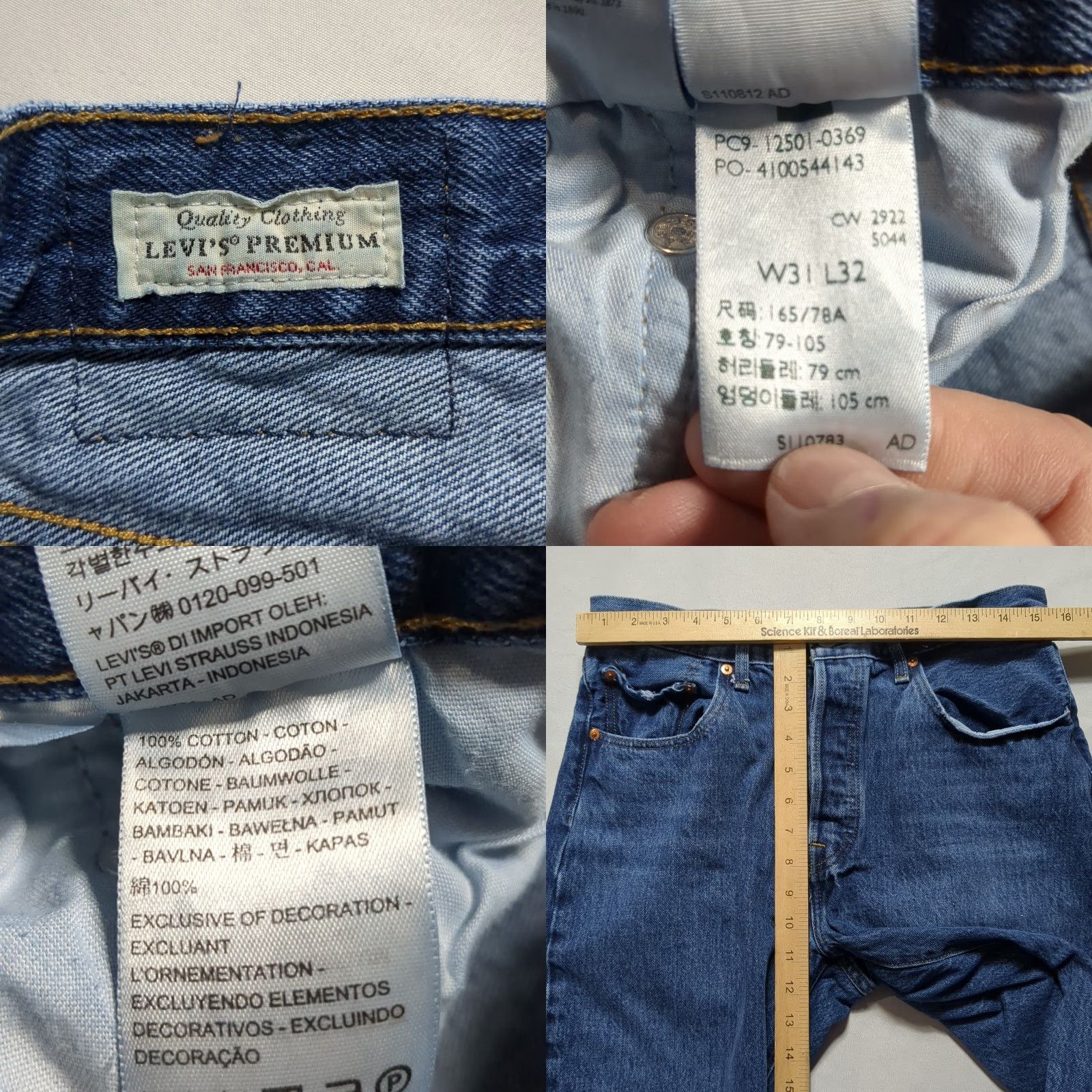 Levi's Levi's Premium 501 Original Fit Jeans Mens W31 L32 Denim Blue 5-Pocket Straight Regular Button Fly Leather Back Patch Size US 31 - 8 Thumbnail