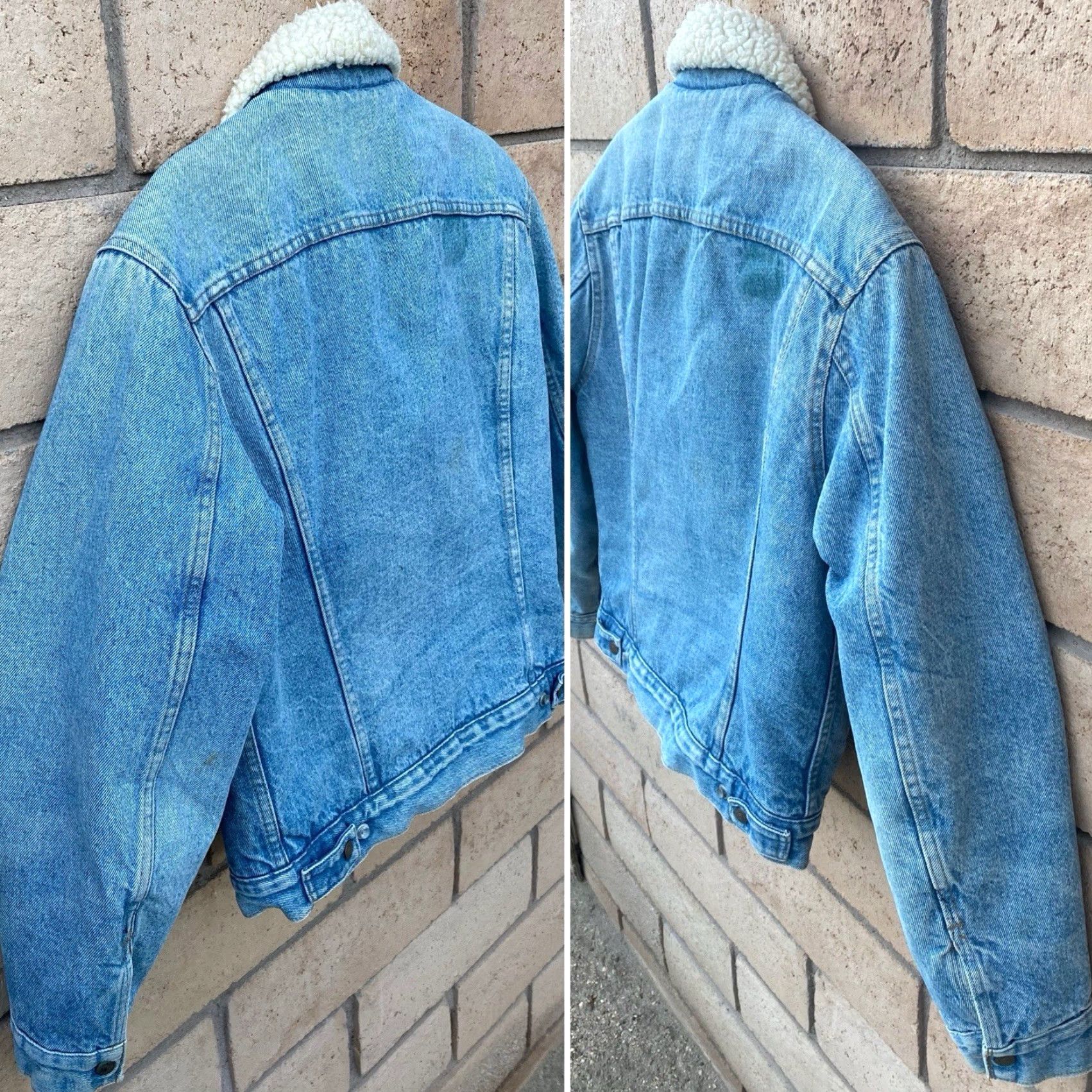 Levi's VINTAGE Levi’s Trucker Denim Jacket Orange Tab Made in USA 42 Sherpa Lined Western Quilted Nylon Sleeves Mens Size US XS / EU 42 / 0 - 6 Thumbnail