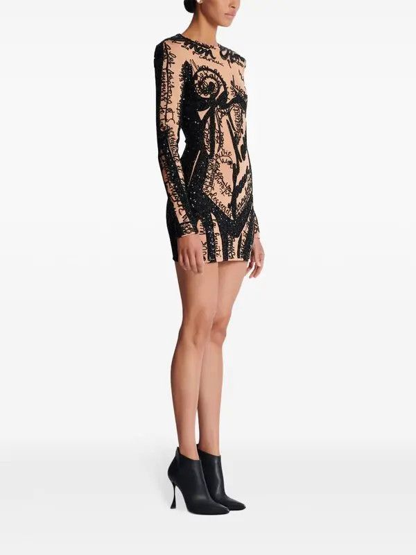 Balmain o1s1wg111225 Embroidered Body Motif Mini Dress in Multicolor Size M / US 6-8 / IT 42-44 - 3 Thumbnail