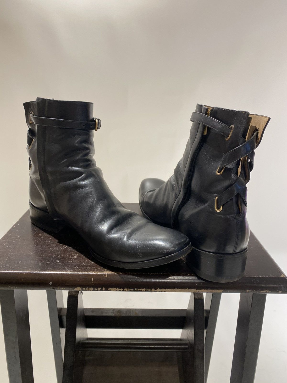 Yes Saint Laurent Back Lace Zip up Ankle Boots Size42.5