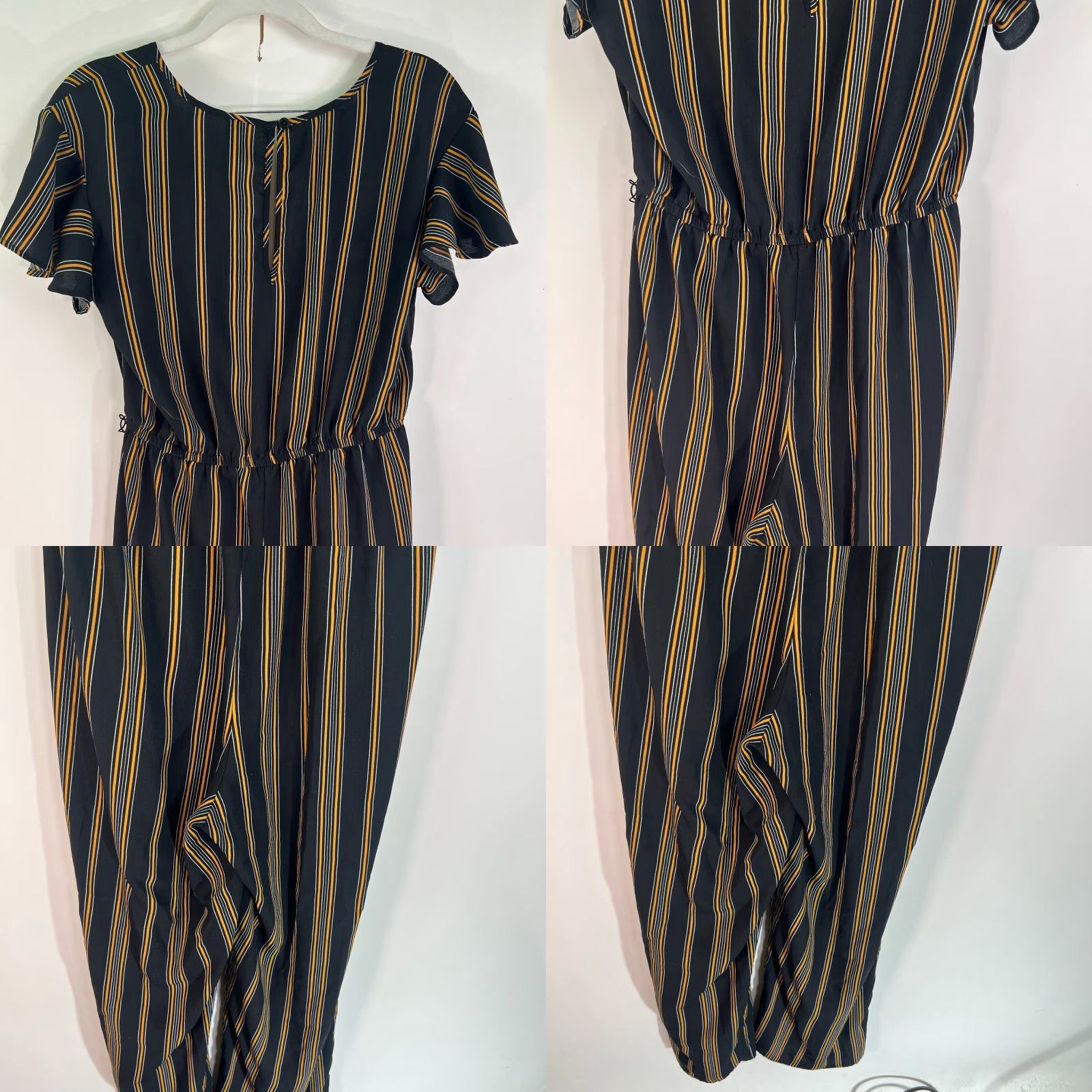 Vintage Xhilaration Women's Black Striped Short Sleeve Deep V-Neck Wrap Jumpsuit Size S Wide-Leg Fashion Size 28" / US 6 / IT 42 - 8 Thumbnail