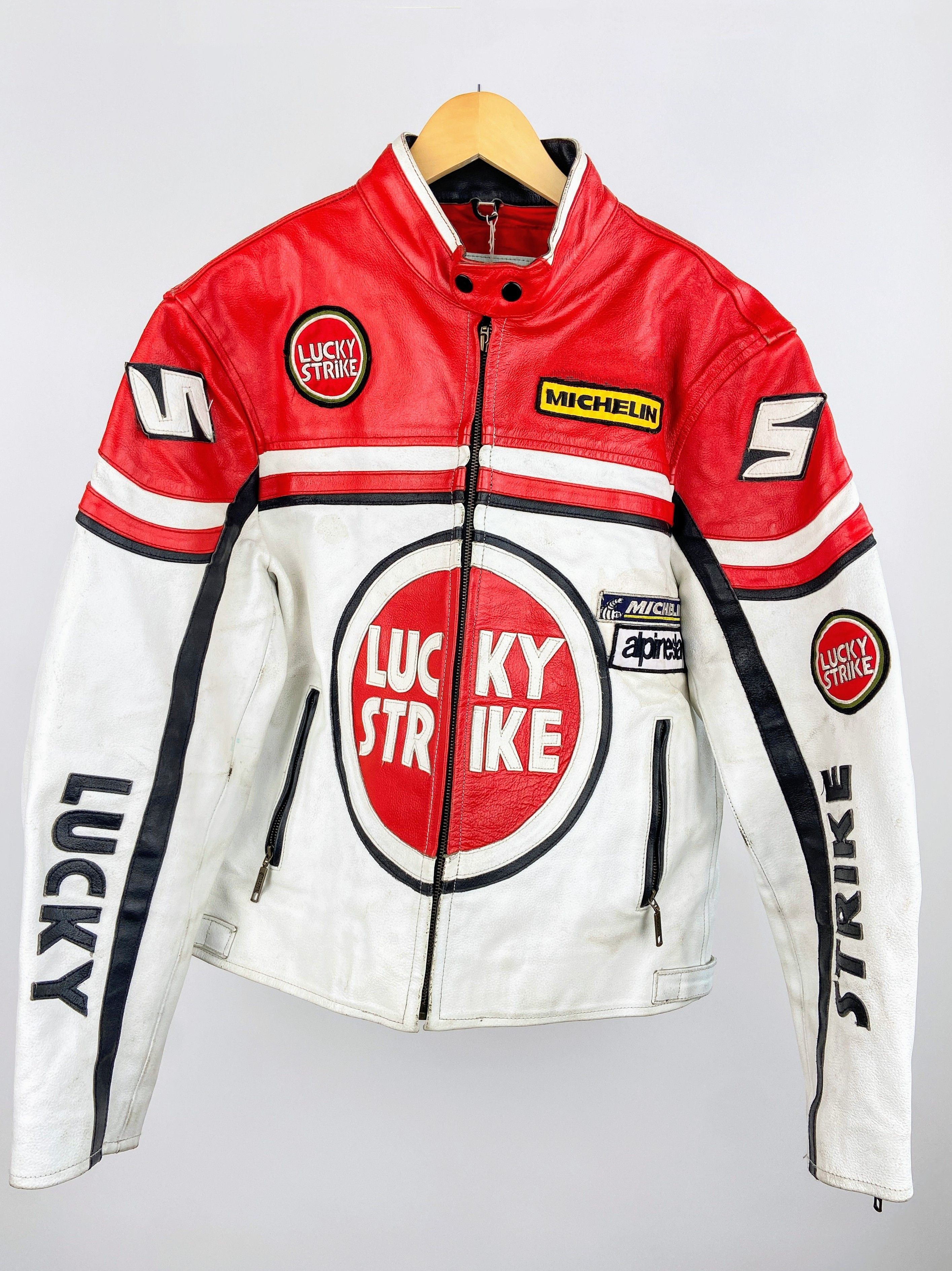🔥 Lucky Strike Retro Biker Leather Jacket Streetwear Racing