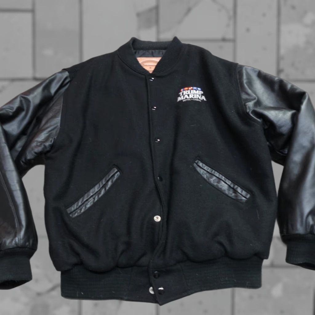 Vintage Trump Marina Jacket XL Black Wool Leather Varsity USA Made Men Size US XL / EU 56 / 4 - 1 Thumbnail