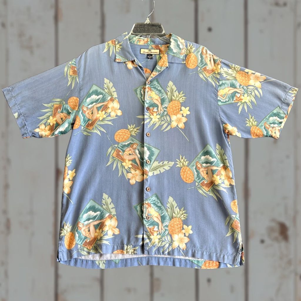 Tommy Bahama VINTAGE Tommy Bahama Silk Loop Collar Short Sleeve Button Down Hawaiian Shirt M Blue Size US M / EU 48-50 / 2 - 1 Thumbnail