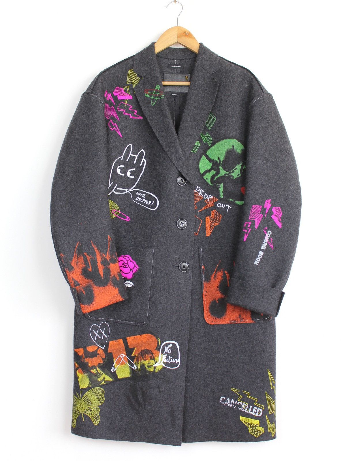 R13 R13 Grey Graffiti Wool Blend Overcoat Size XS / US 0-2 / IT 36-38 - 1 Thumbnail
