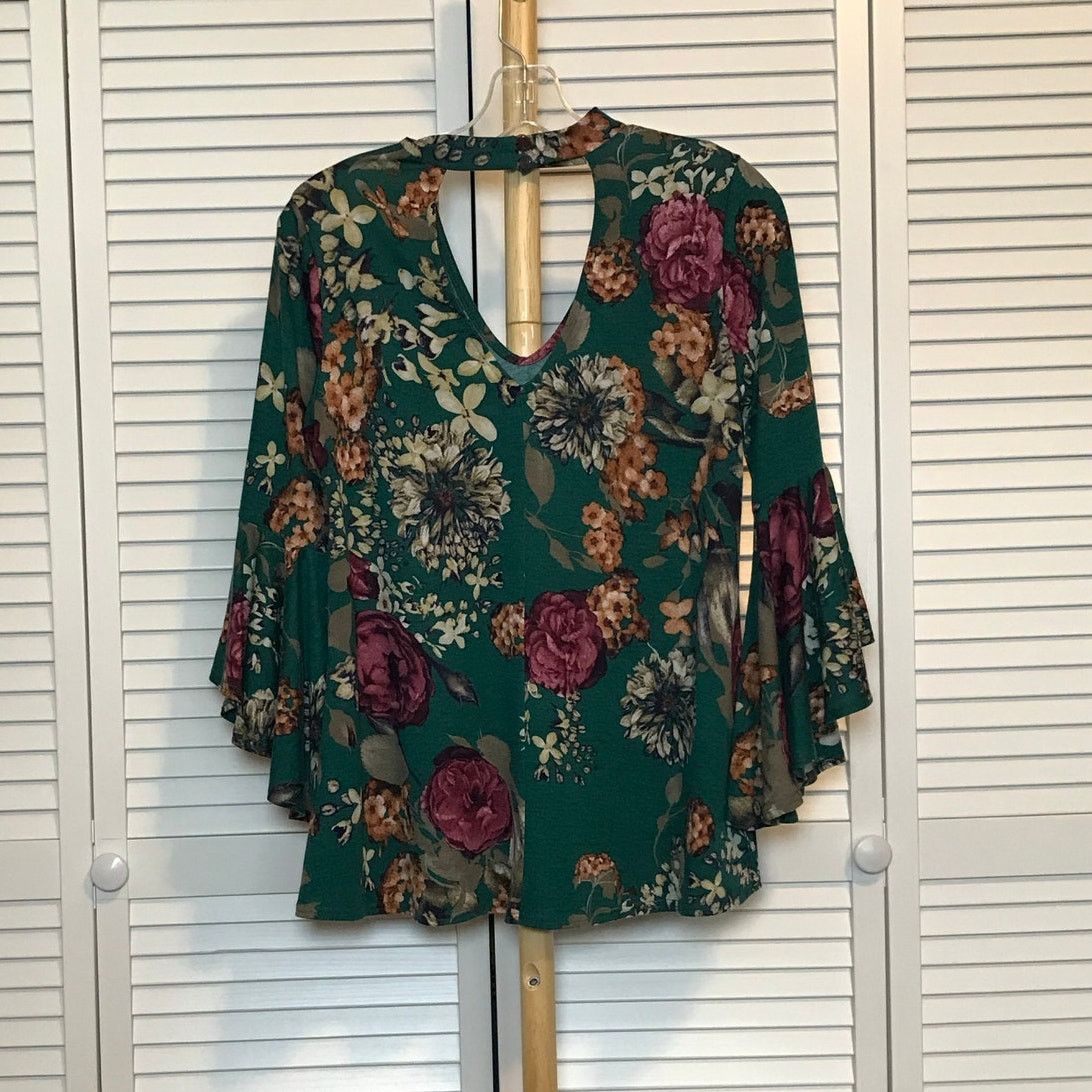 Other MTS Floral Keyhole Neck 3/4 Bell Sleeve Stretch Blouse M Size M / US 6-8 / IT 42-44 - 3 Thumbnail