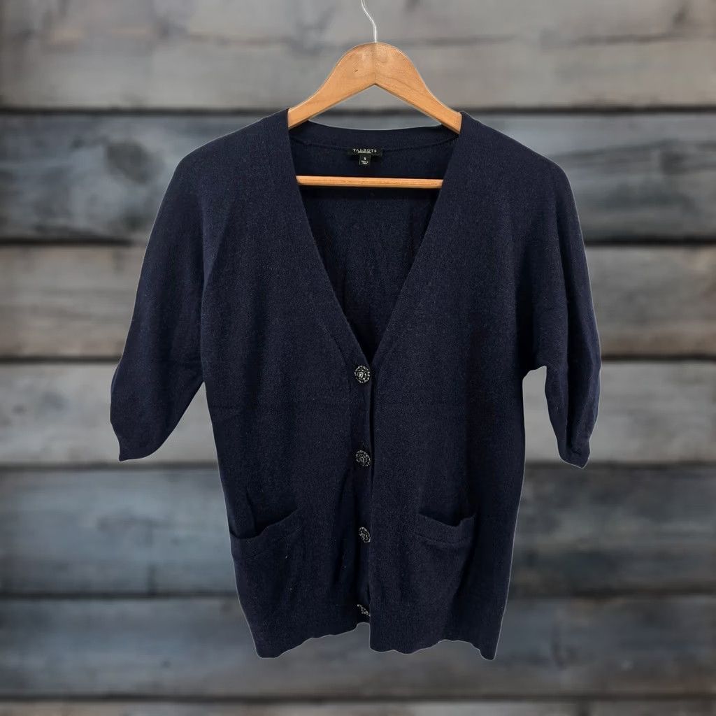 Talbots Talbots Cardigan Sweater Womens Small Navy Blue V-Neck Elbow Sleeve Button Front Size S / US 4 / IT 40 - 1 Thumbnail