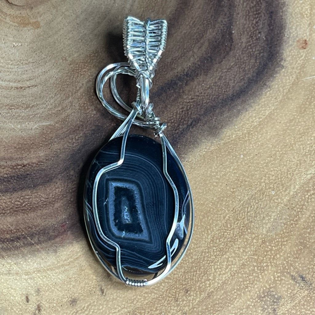 Other Black agate with druzy large pendant handmade artisan amethyst accent silver plated copper Size ONE SIZE - 4 Thumbnail