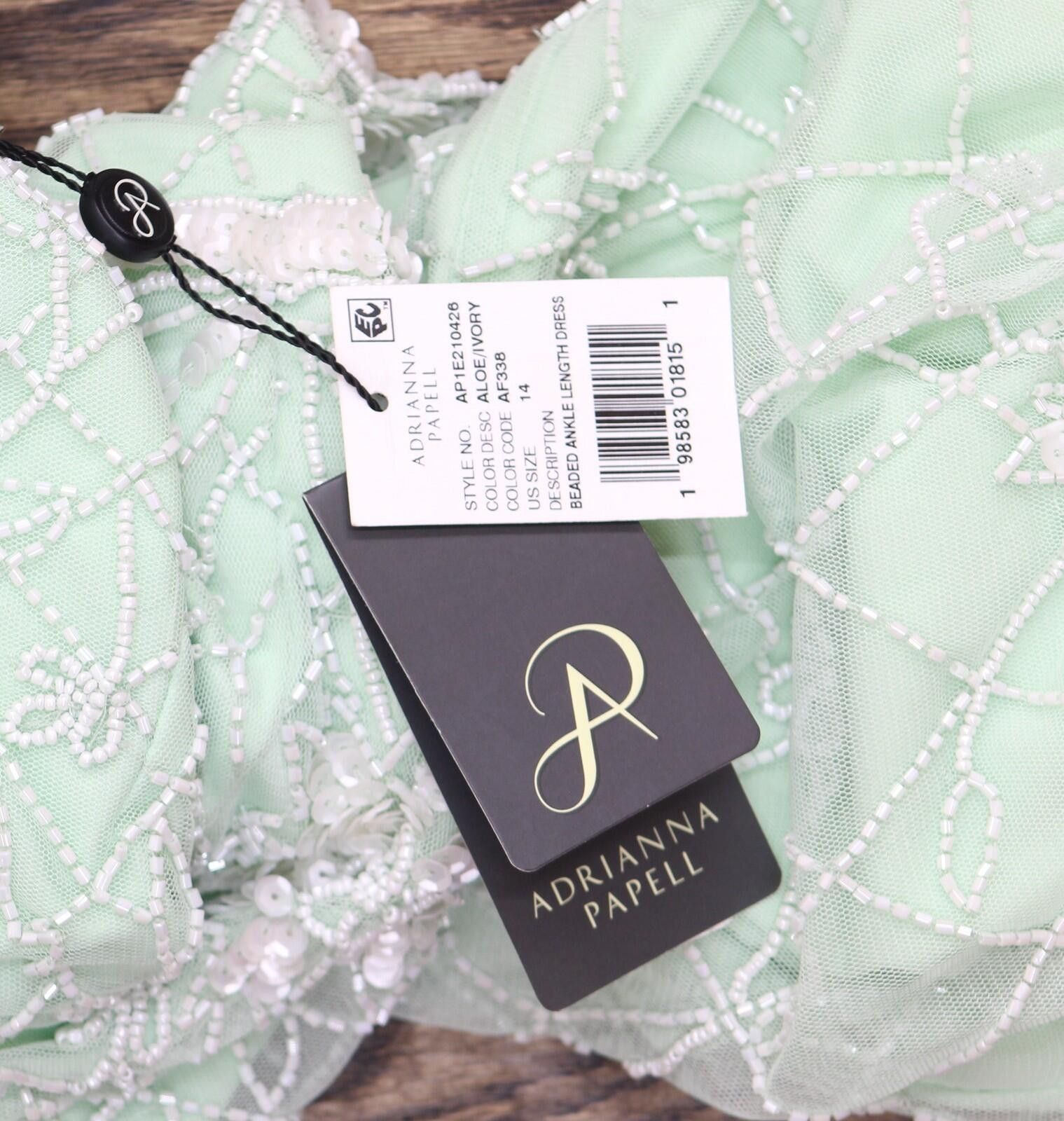 Other Adrianna Papell Midi Dress Gown Aloe Mist Green / Ivory 14 Size XL / US 12-14 / IT 48-50 - 4 Thumbnail