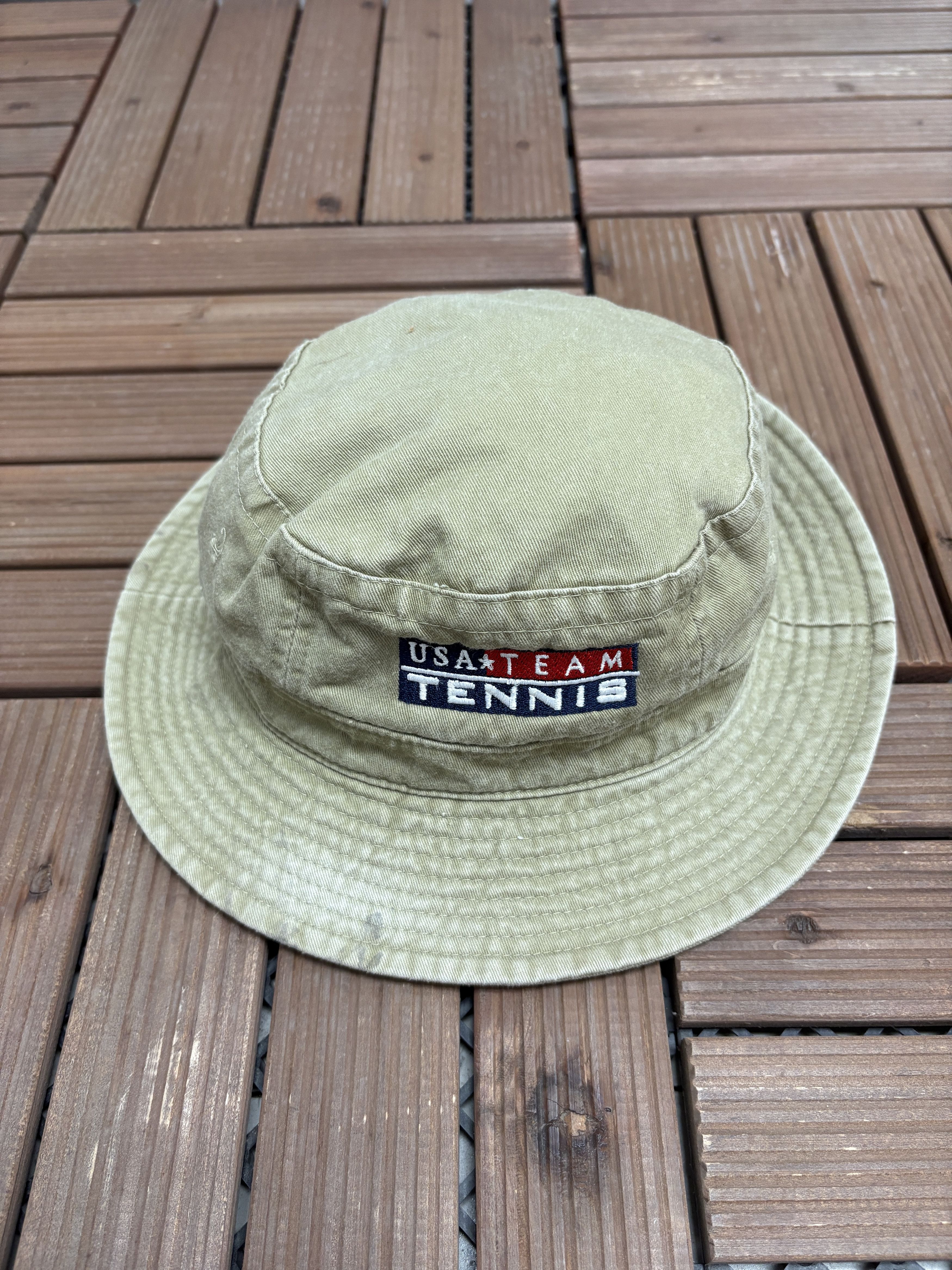 Vintage USA Tennis Embroidered Vintage Beige Bucket Hat Size ONE SIZE - 2 Thumbnail