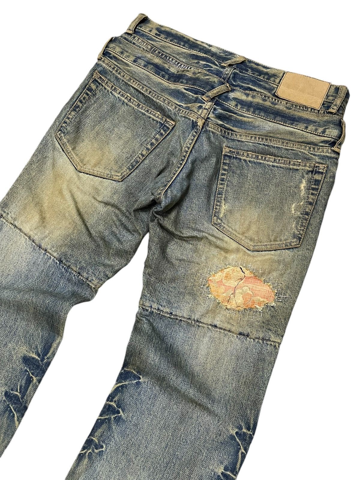 Japanese Brand Archive PPFM Pierced Mud Wash Double Waist Distressed Jeans Size US 31 - 12 Thumbnail