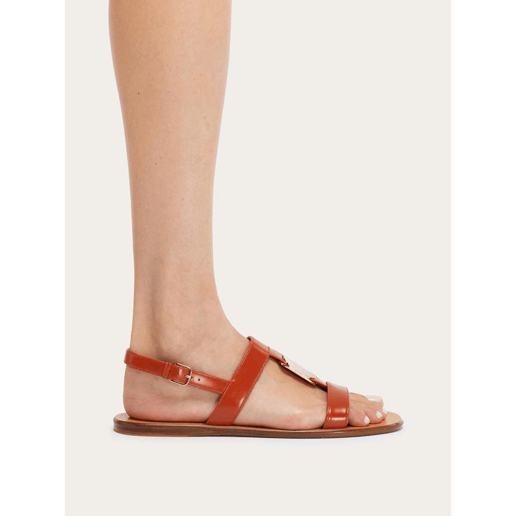 Salvatore Ferragamo o1s1rm0824 Vida Leather Sandals in Brown Size US 7.5 / IT 37.5 - 3 Thumbnail