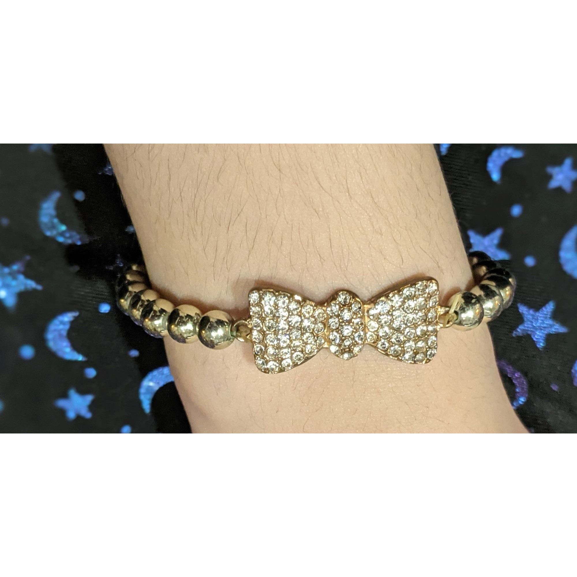 Other Coquette Rhinestone Bow Tie Gold Tone Beaded Bracelet Size ONE SIZE - 3 Thumbnail