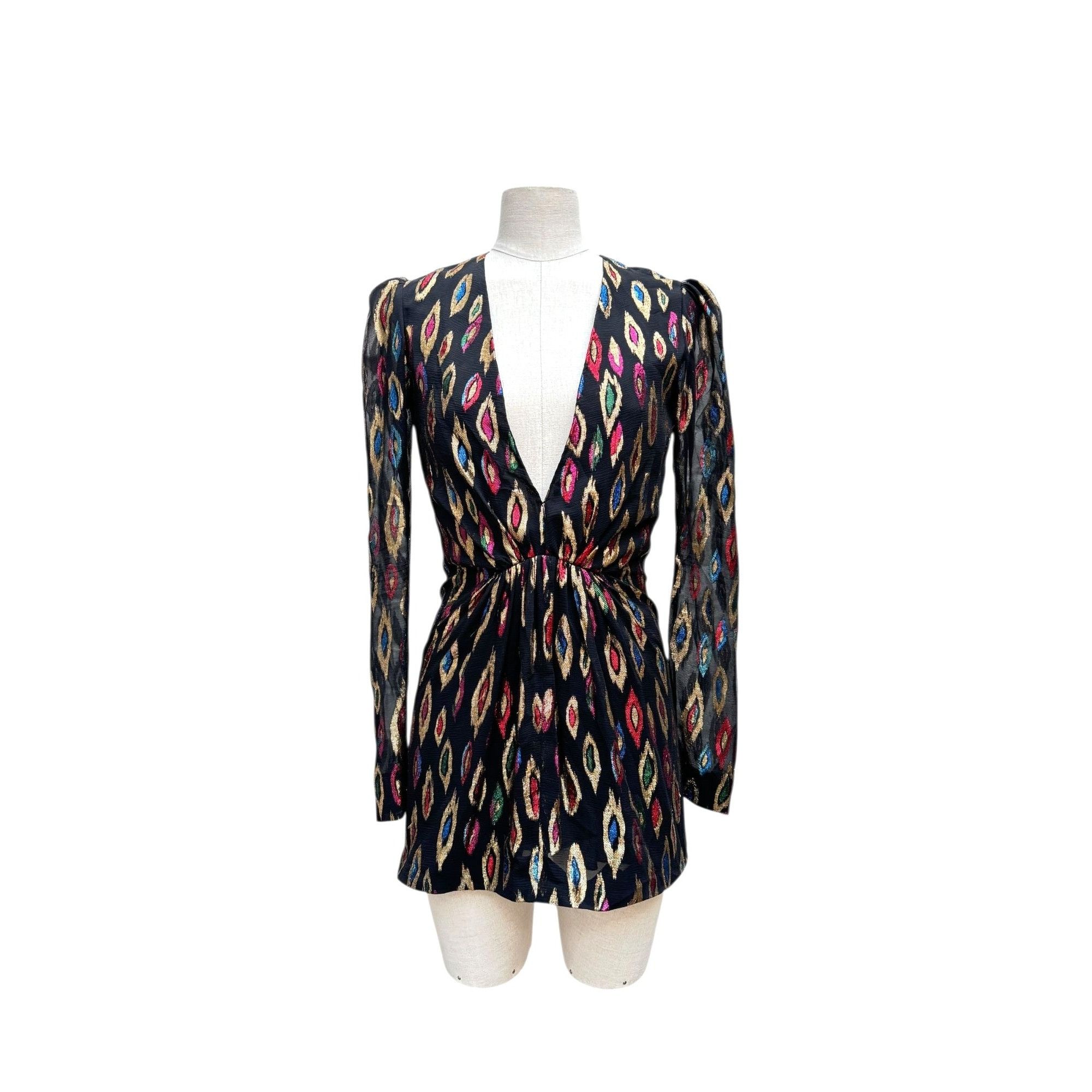 Saint Laurent Paris 2017 Peacock Pattern Silk Lurex Short Dress Size XS / US 0-2 / IT 36-38 - 1 Thumbnail