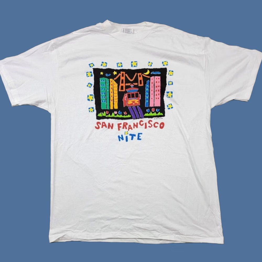 Hanes Hanes Beefy-T San Francisco Nite Shirt White XL Adult Men California Graphic Print Vintage 1990s T-Shirt Cotton Hanes Beefy-T Mens Size US XL / EU 56 / 4 - 1 Thumbnail