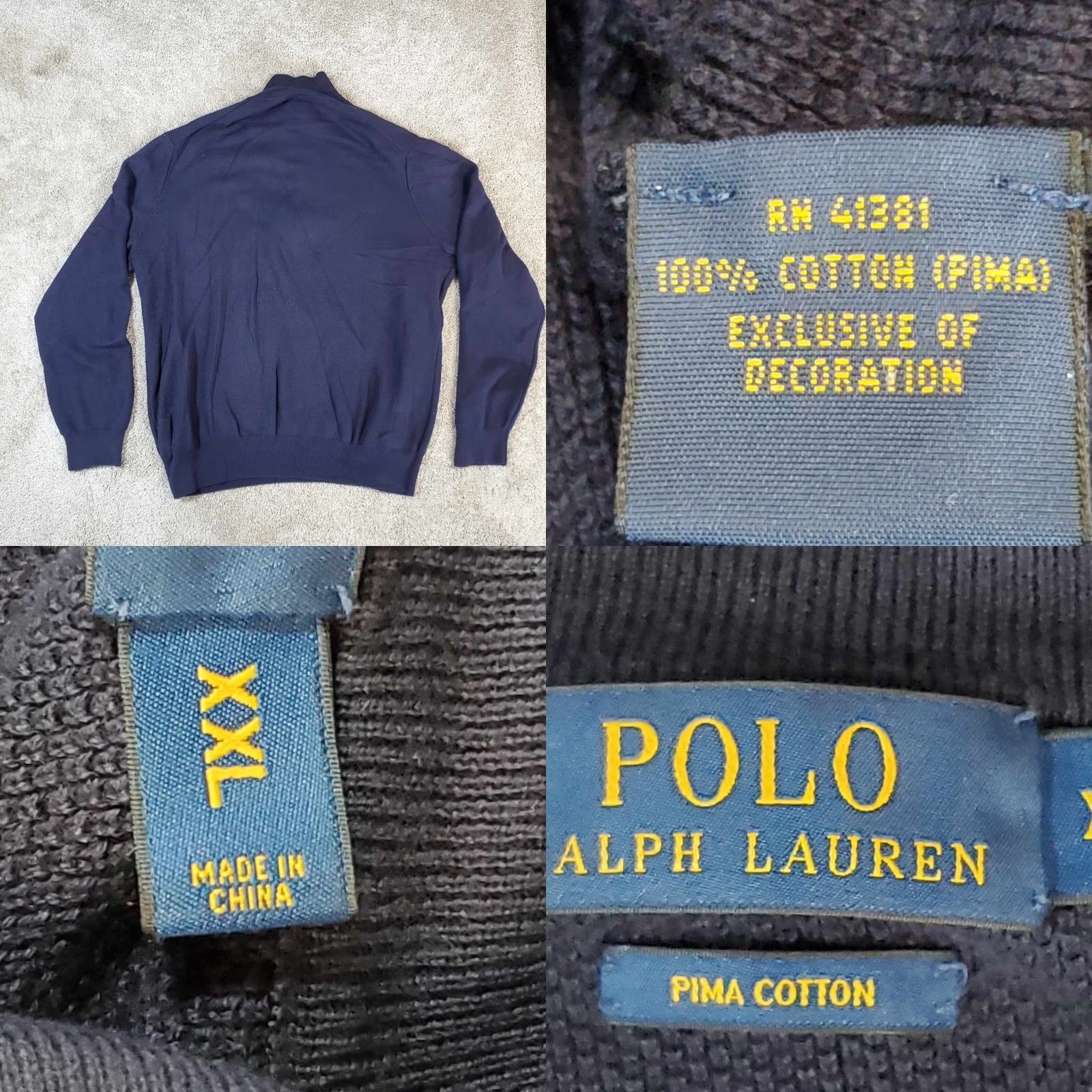 Ralph Lauren Polo Ralph Lauren Pima Sweater Mens 2XL Navy Blue Orange Pony 1/4 Zip XXL Knit Pullover Mock Neck Carded? Size US XXL / EU 58 / 5 - 8 Thumbnail