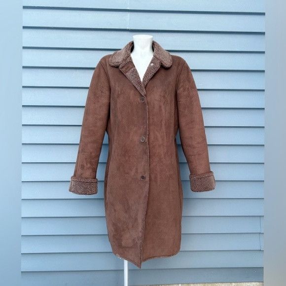 Lands' End Lands End Womens Long Brown Faux Suede Sherpa Lined Coat~M~ Size M / US 6-8 / IT 42-44 - 1 Thumbnail