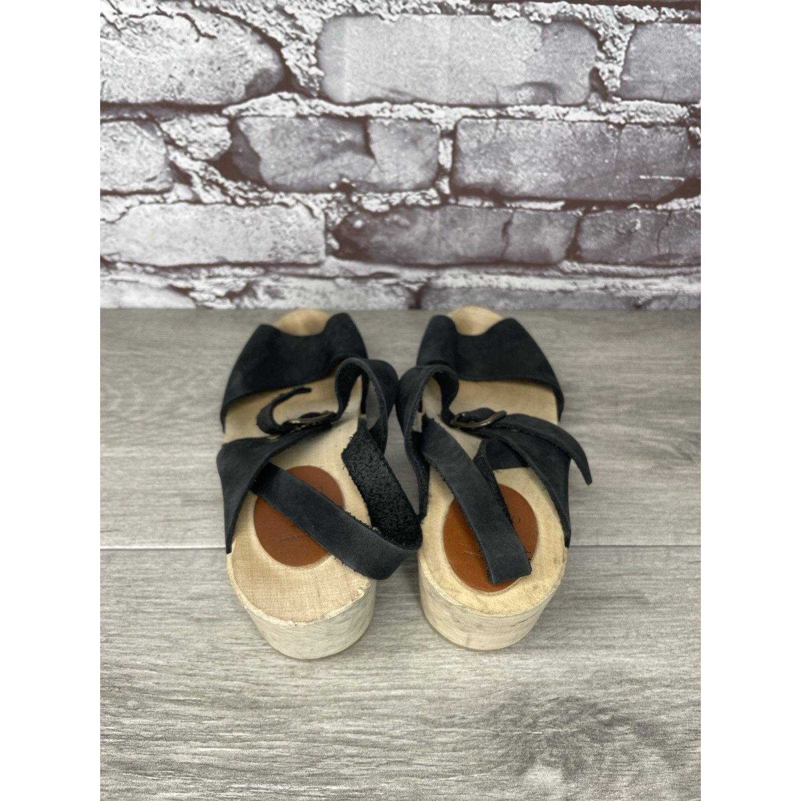 Other Mabo Black Leather Peep Toe Strap Sweden Clogs Heel Sandals Size US 4 / IT 34 - 4 Thumbnail
