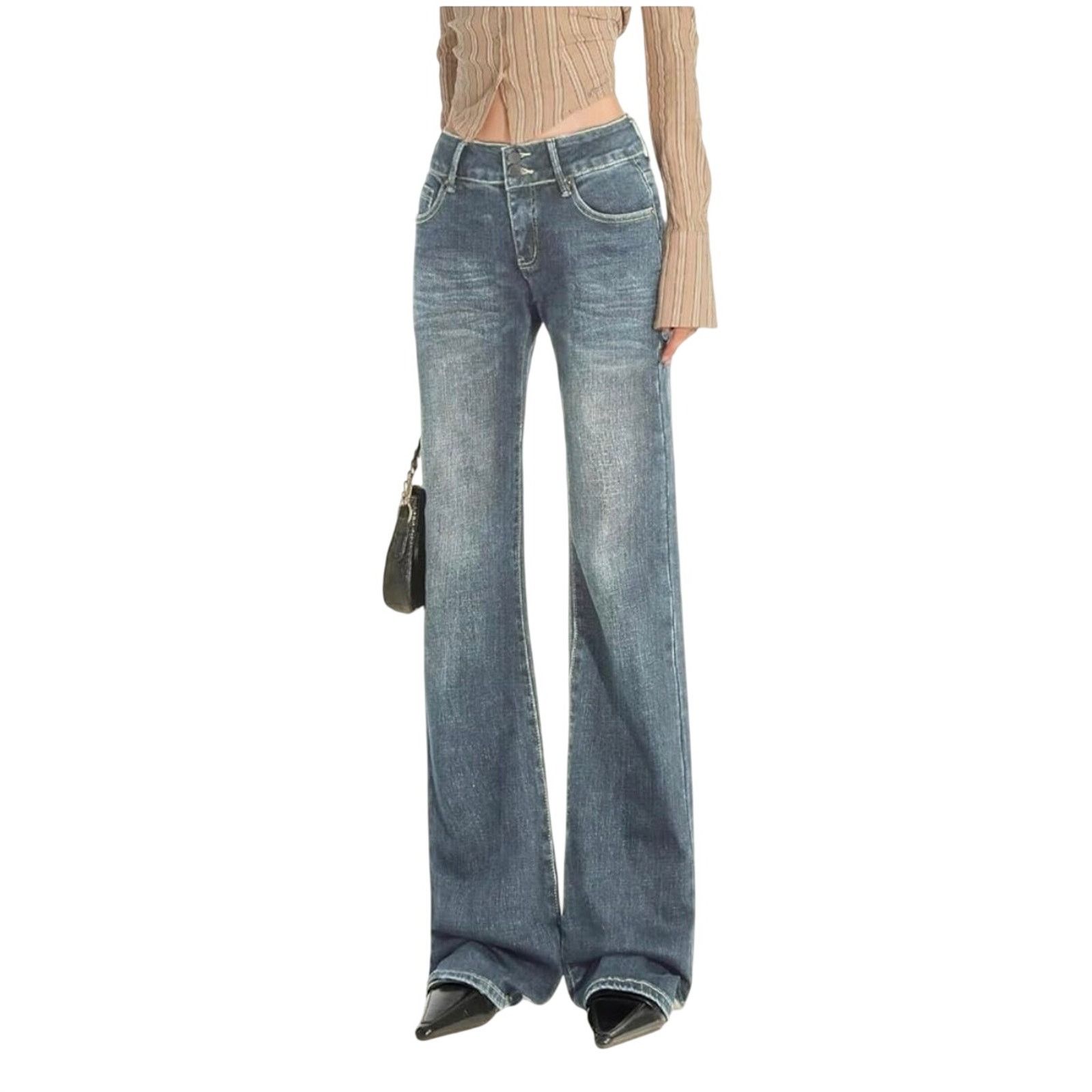 The Unbranded Brand EMMIOL Mid-High Rise Flare Jeans Women, Stretchy Blue XS Size 27" / US 4 / IT 40 - 1 Thumbnail